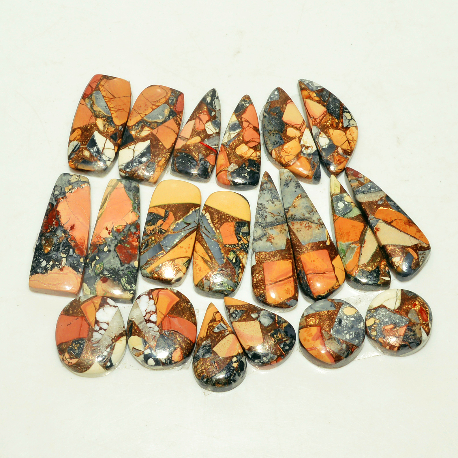 10 Pairs 162 Cts Natural Maligano Jasper Gemstone Cabochon Pair Lot for Silver Earrings 26x8 16x9mm 18886
