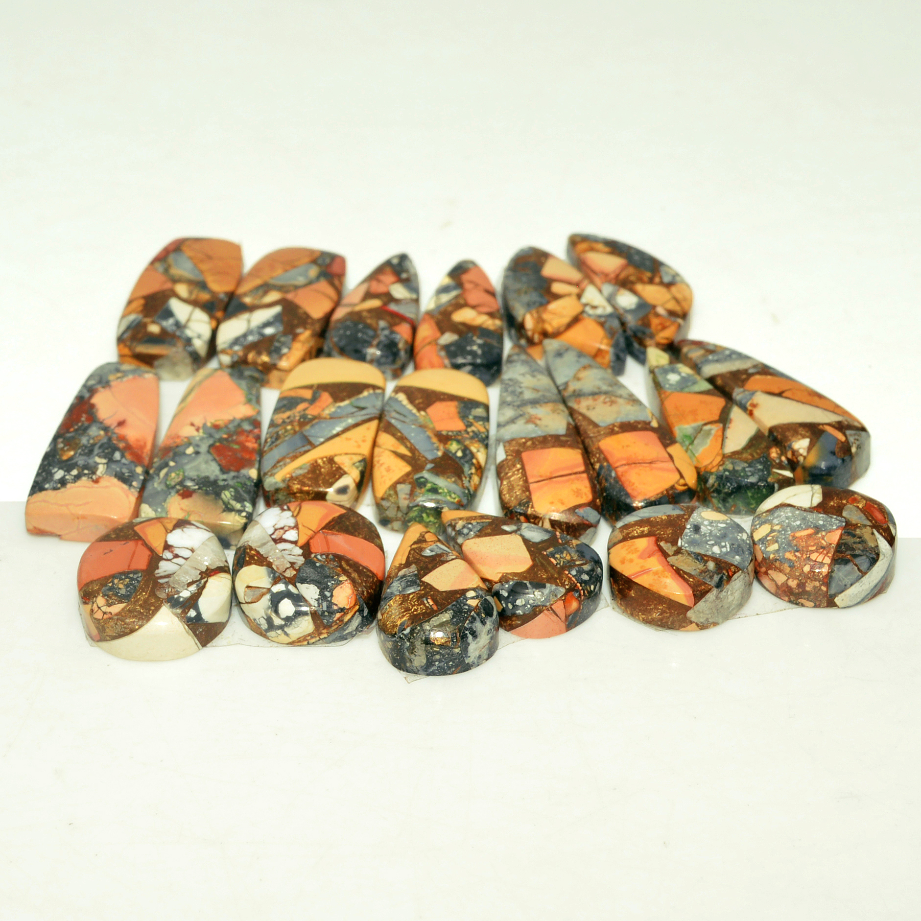 10 Pairs 162 Cts Natural Maligano Jasper Gemstone Cabochon Pair Lot for Silver Earrings 26x8 16x9mm 18886