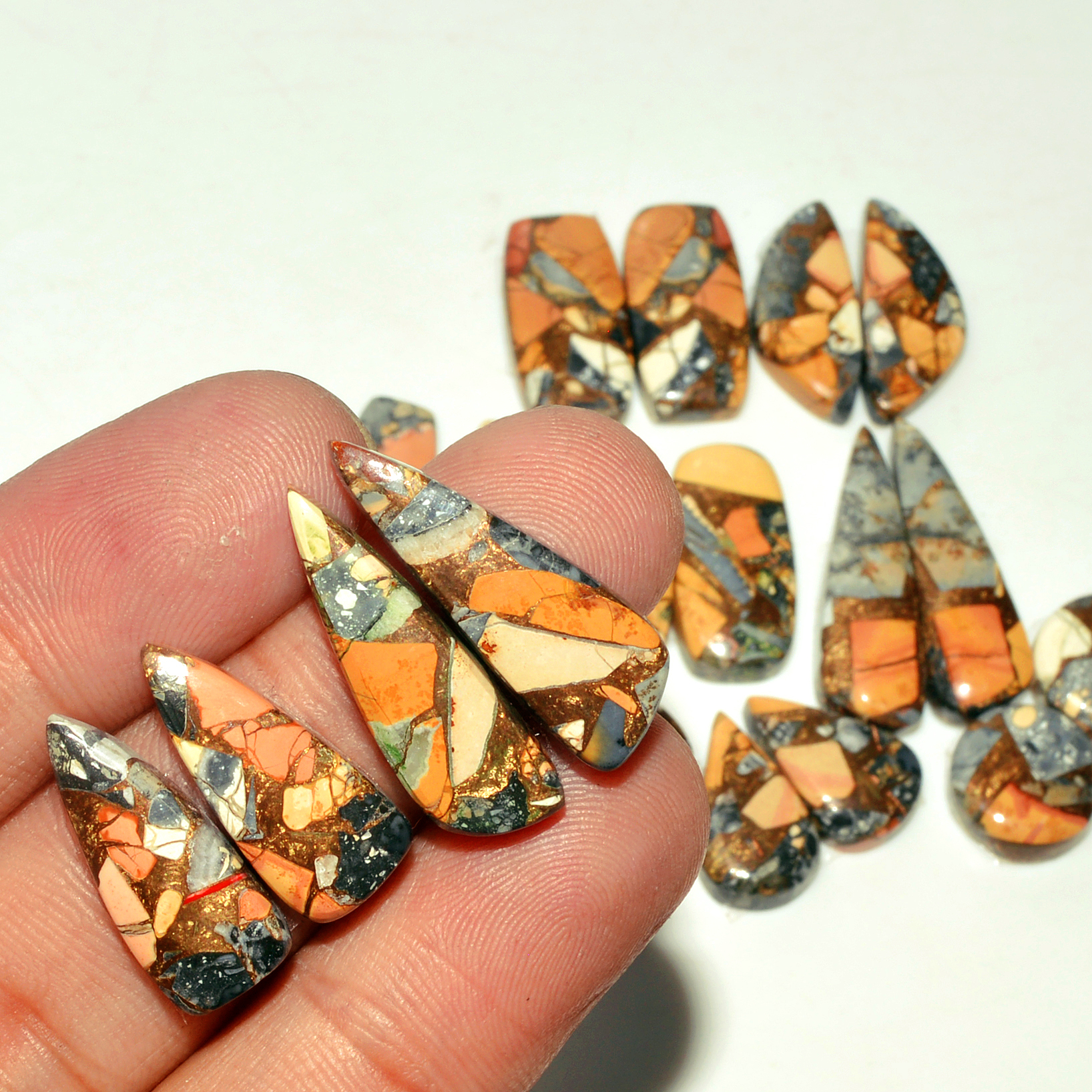 10 Pairs 162 Cts Natural Maligano Jasper Gemstone Cabochon Pair Lot for Silver Earrings 26x8 16x9mm 18886
