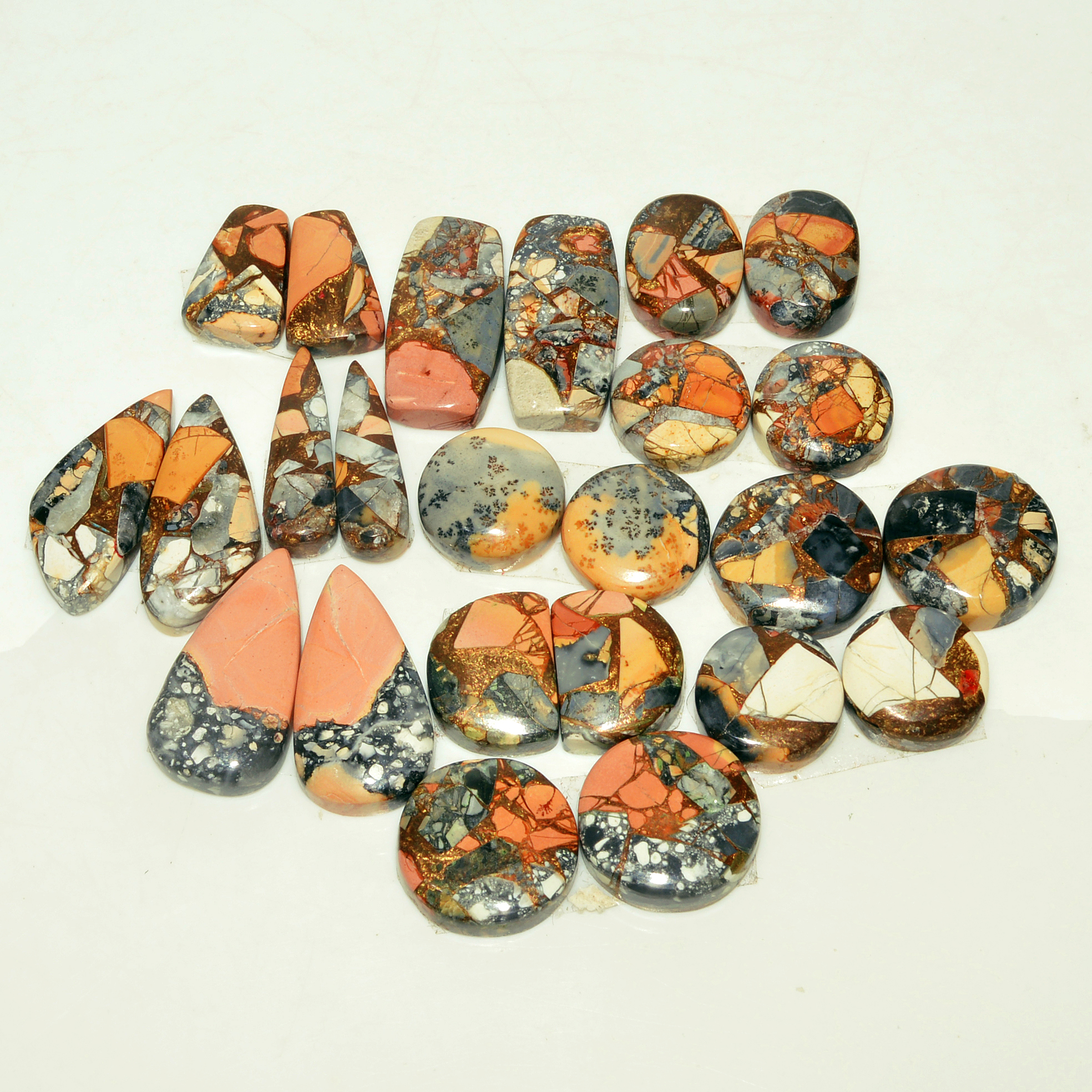 12 Pairs 191 Cts Natural Maligano Jasper Gemstone Cabochon Pair Lot for Silver Earrings 23x10 12x12mm 18887