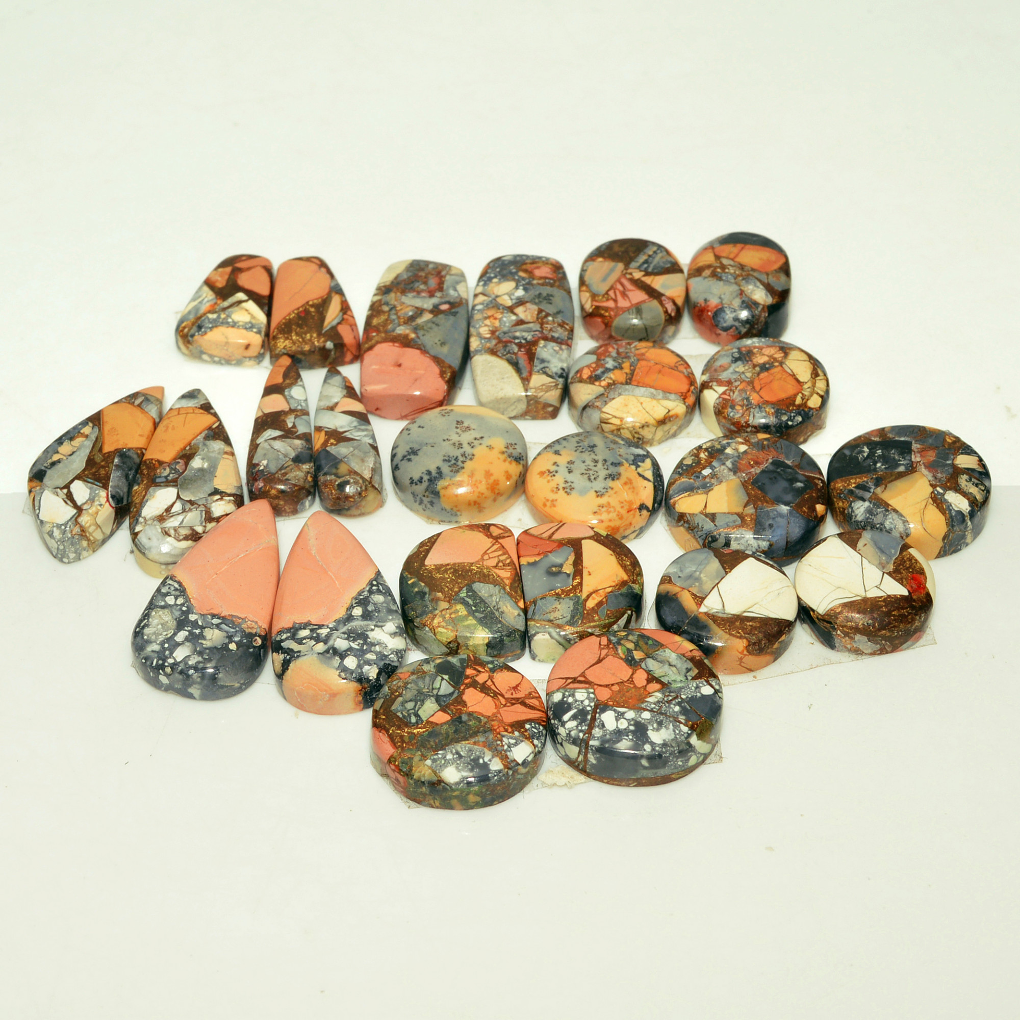 12 Pairs 191 Cts Natural Maligano Jasper Gemstone Cabochon Pair Lot for Silver Earrings 23x10 12x12mm 18887