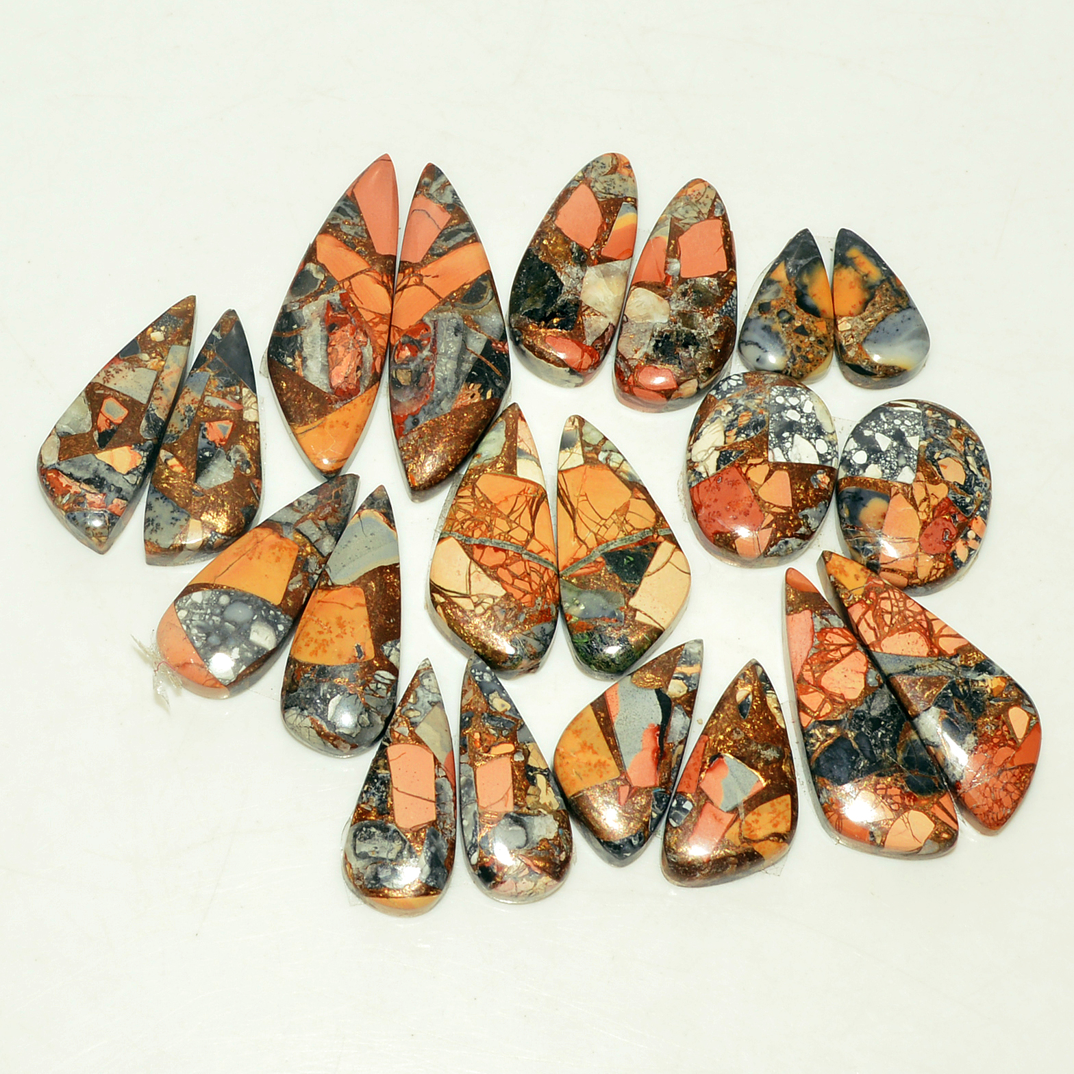 10 Pairs 155 Cts Natural Maligano Jasper Gemstone Cabochon Pair Lot for Silver Earrings 30x9 13x7mm 18888