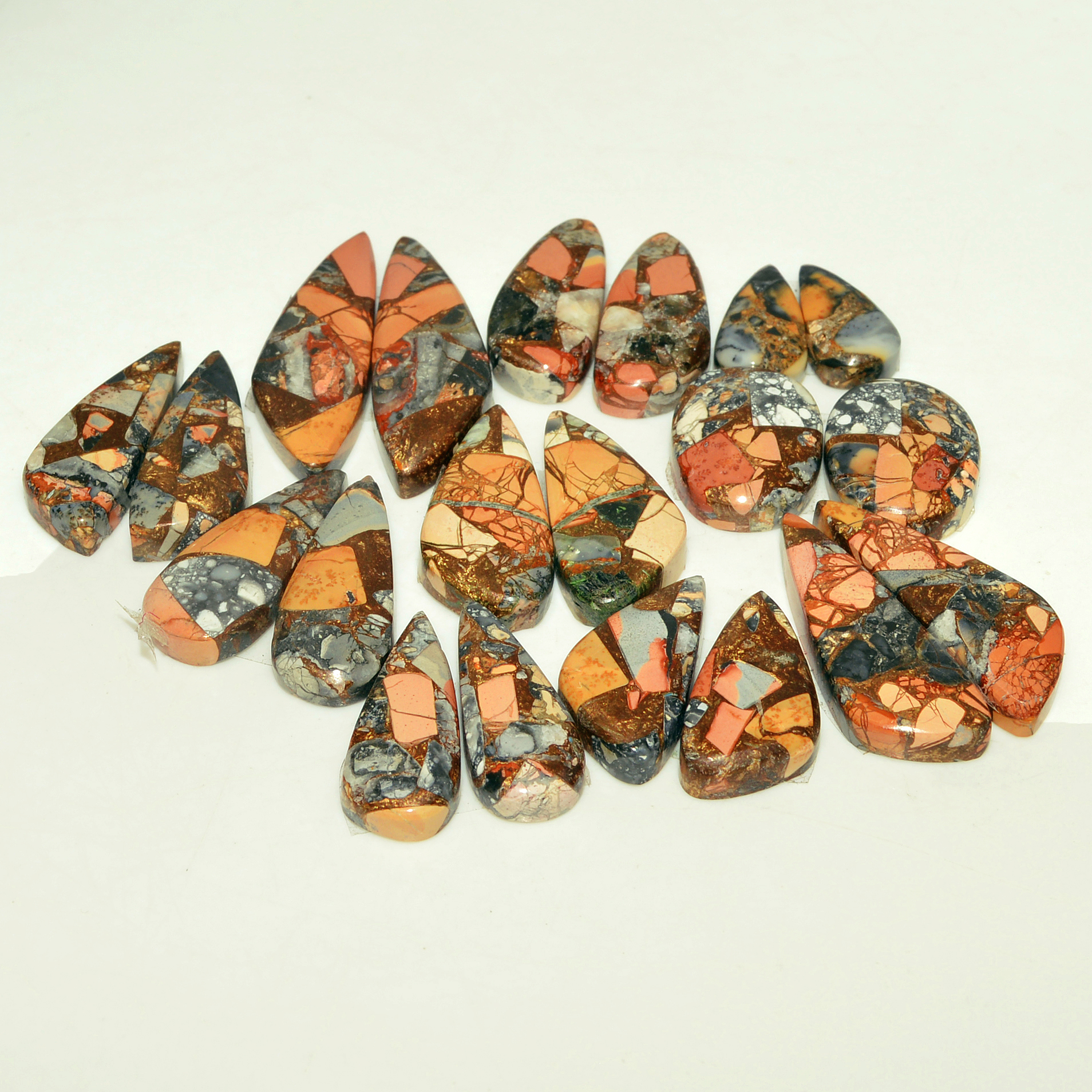 10 Pairs 155 Cts Natural Maligano Jasper Gemstone Cabochon Pair Lot for Silver Earrings 30x9 13x7mm 18888