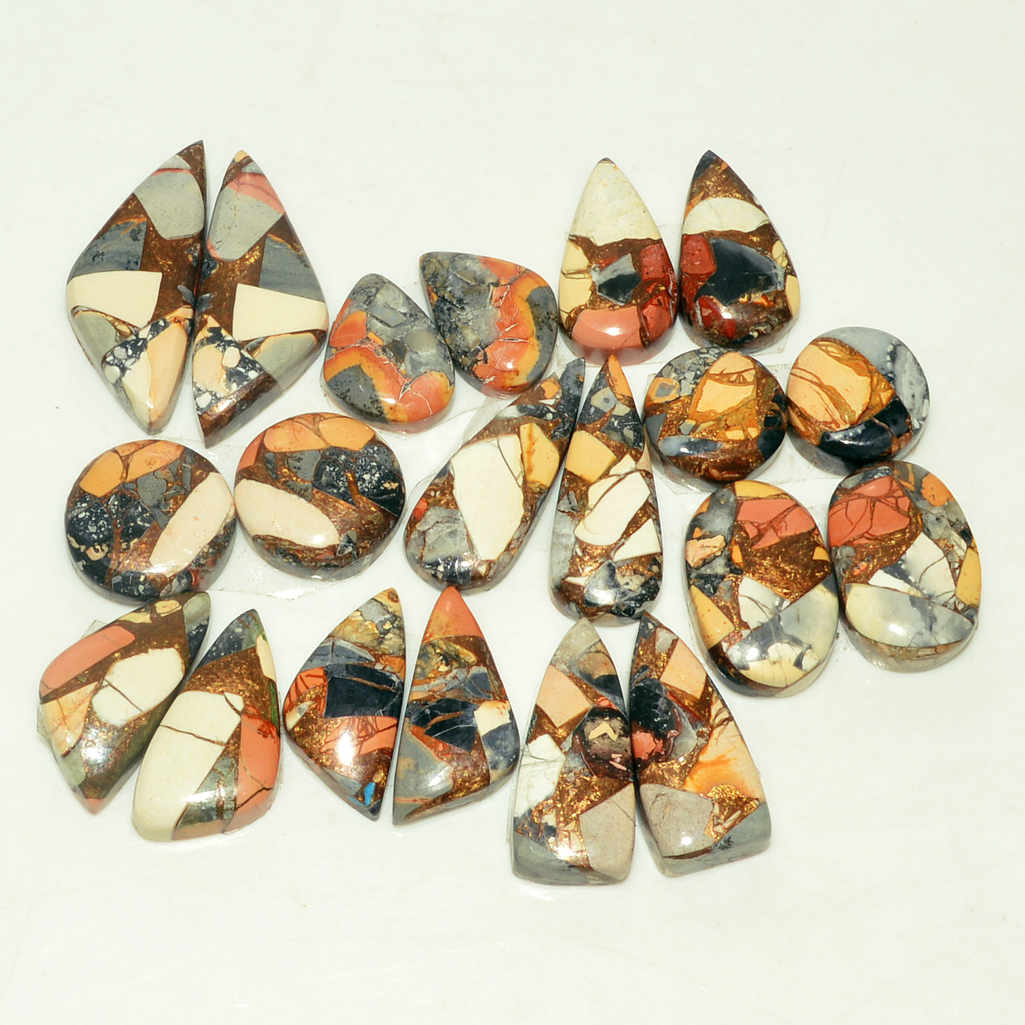 10 Pairs 134 Cts Natural Maligano Jasper Gemstone Cabochon Pair Lot for Silver Earrings 25x10 11x11mm 18889