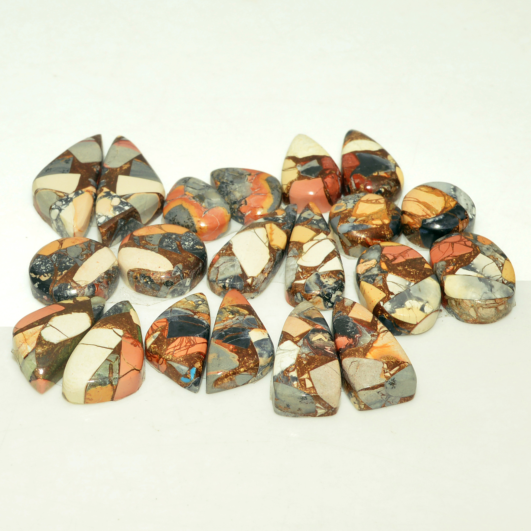 10 Pairs 134 Cts Natural Maligano Jasper Gemstone Cabochon Pair Lot for Silver Earrings 25x10 11x11mm 18889