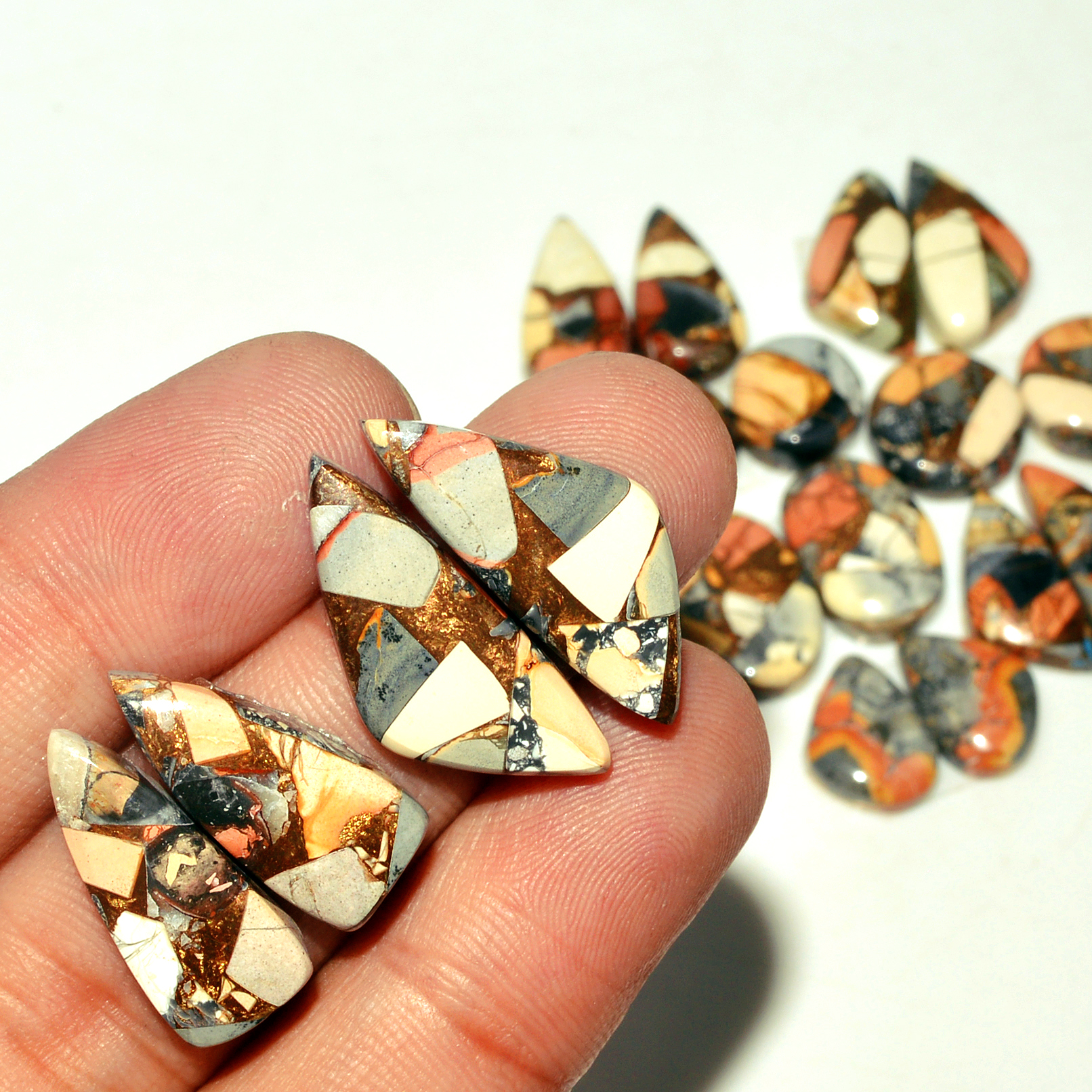 10 Pairs 134 Cts Natural Maligano Jasper Gemstone Cabochon Pair Lot for Silver Earrings 25x10 11x11mm 18889