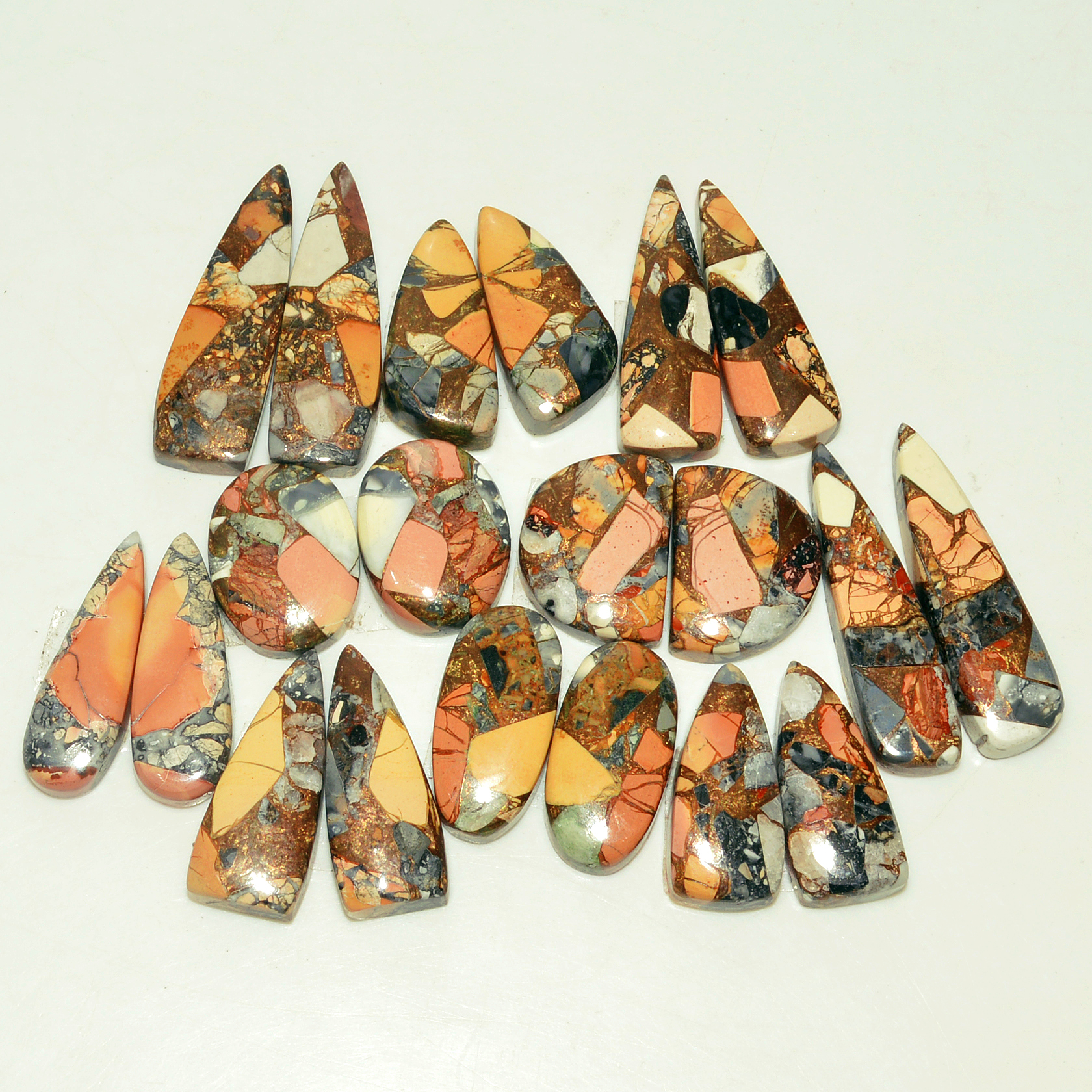 10 Pairs 164 Cts Natural Maligano Jasper Gemstone Cabochon Pair Lot for Silver Earrings 29x8 16x12mm 18890