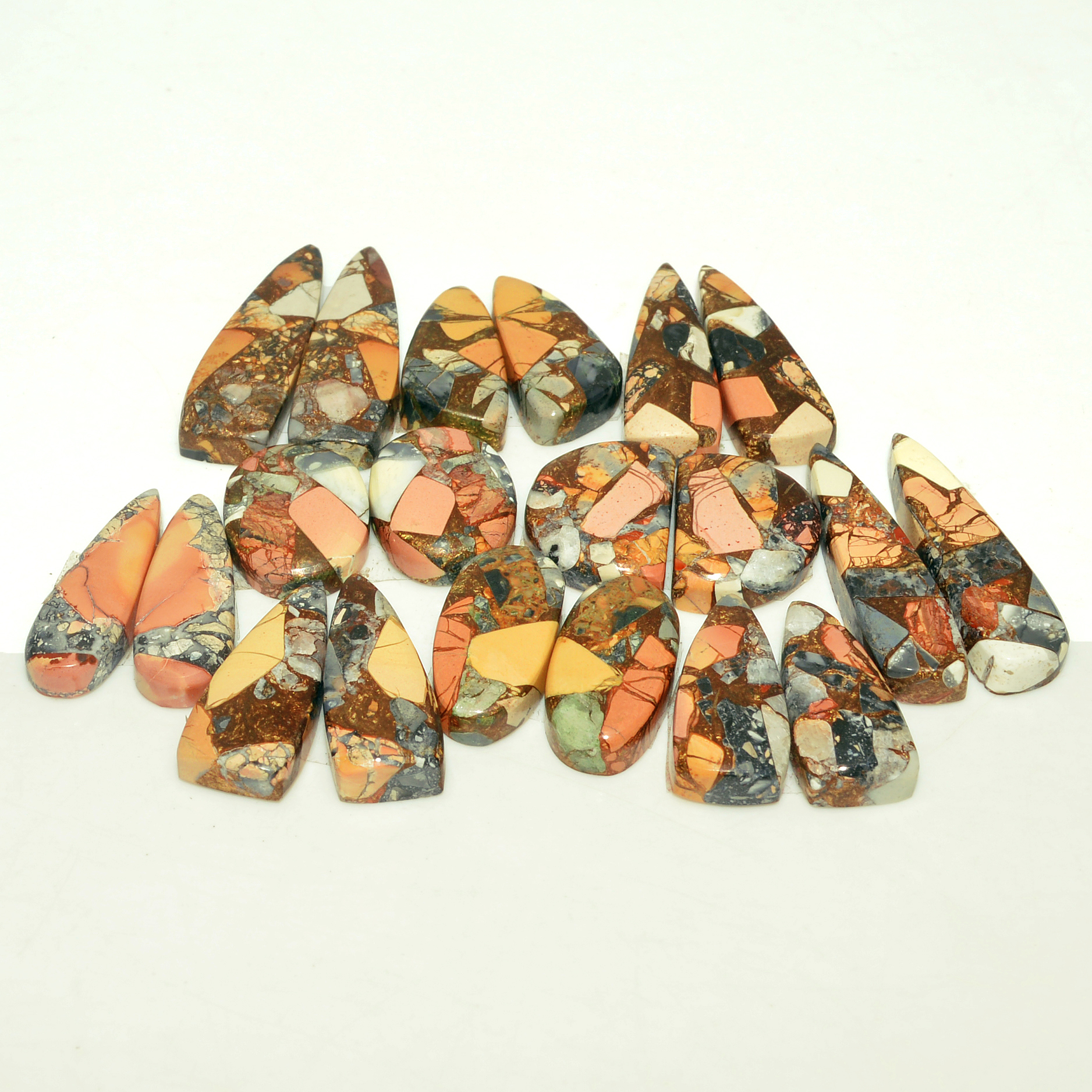 10 Pairs 164 Cts Natural Maligano Jasper Gemstone Cabochon Pair Lot for Silver Earrings 29x8 16x12mm 18890