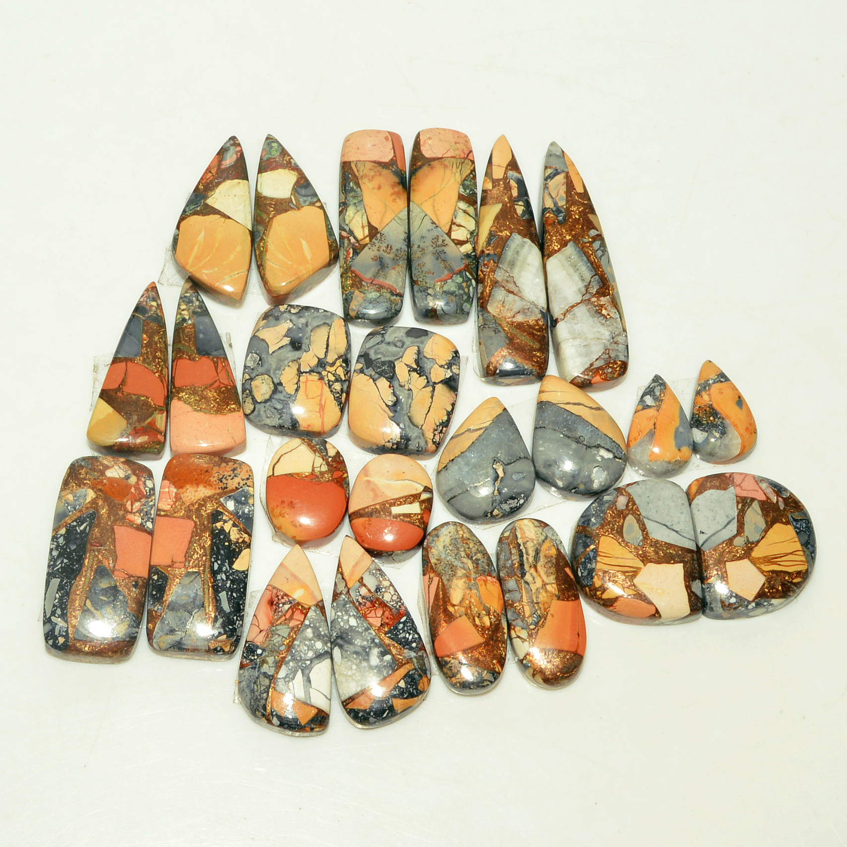 12 Pairs 165 Cts Natural Maligano Jasper Gemstone Cabochon Pair Lot for Silver Earrings 29x7 11x7mm 18891