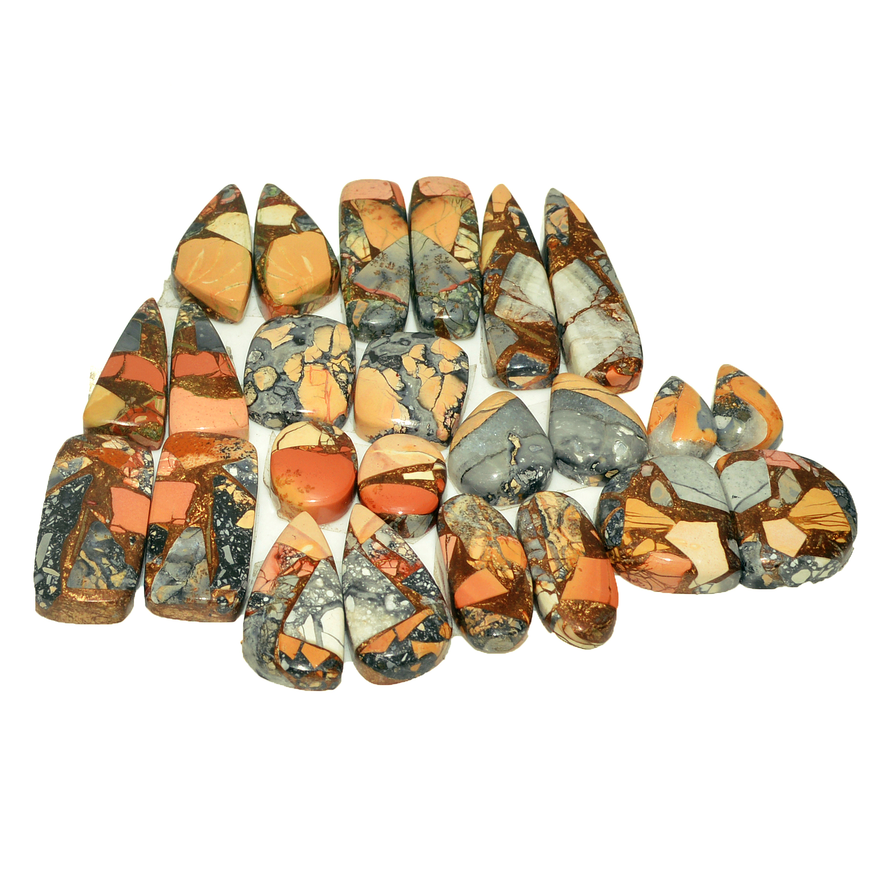 12 Pairs 165 Cts Natural Maligano Jasper Gemstone Cabochon Pair Lot for Silver Earrings 29x7 11x7mm 18891