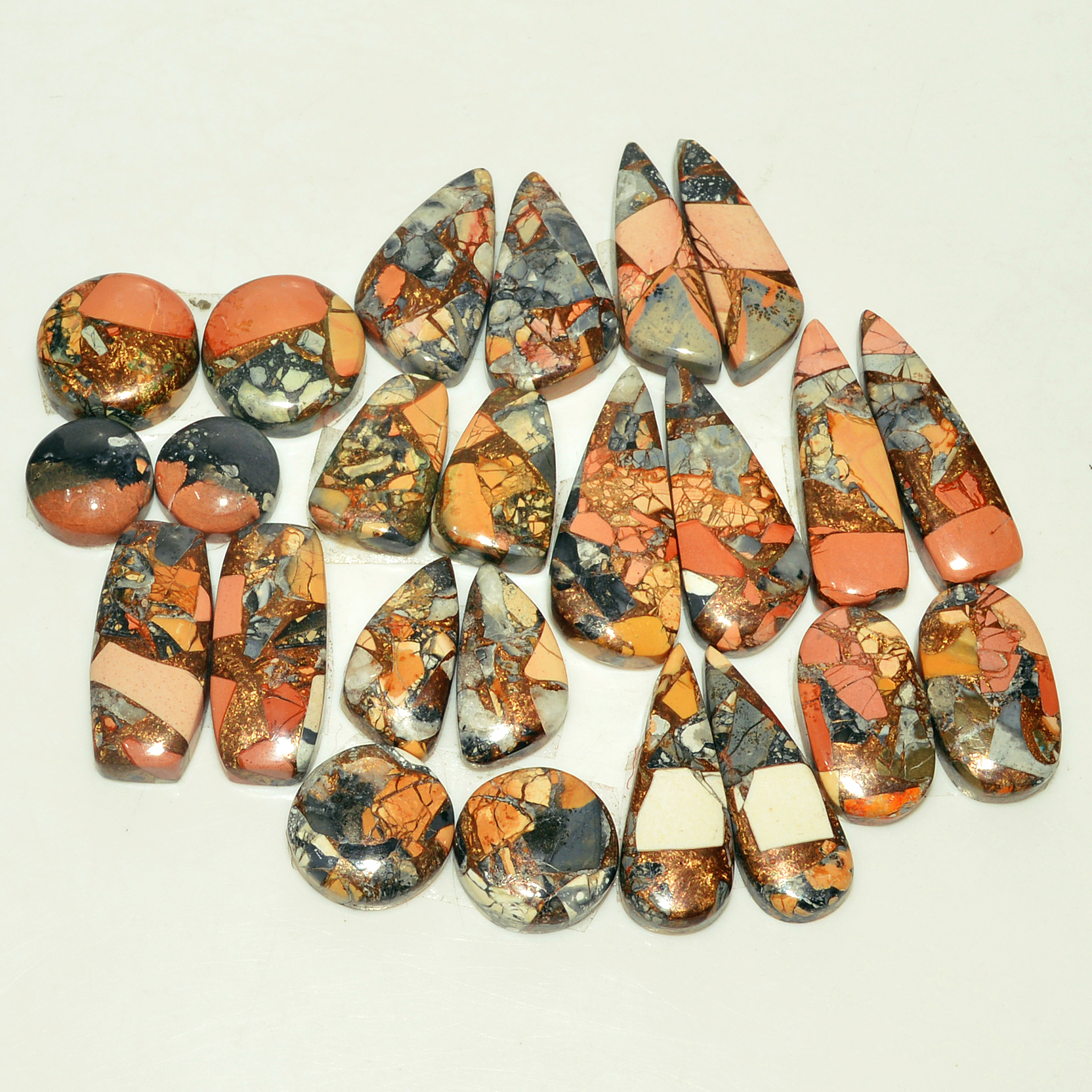 12 Pairs 172 Cts Natural Maligano Jasper Gemstone Cabochon Pair Lot for Silver Earrings 25x10 10x10mm 18892