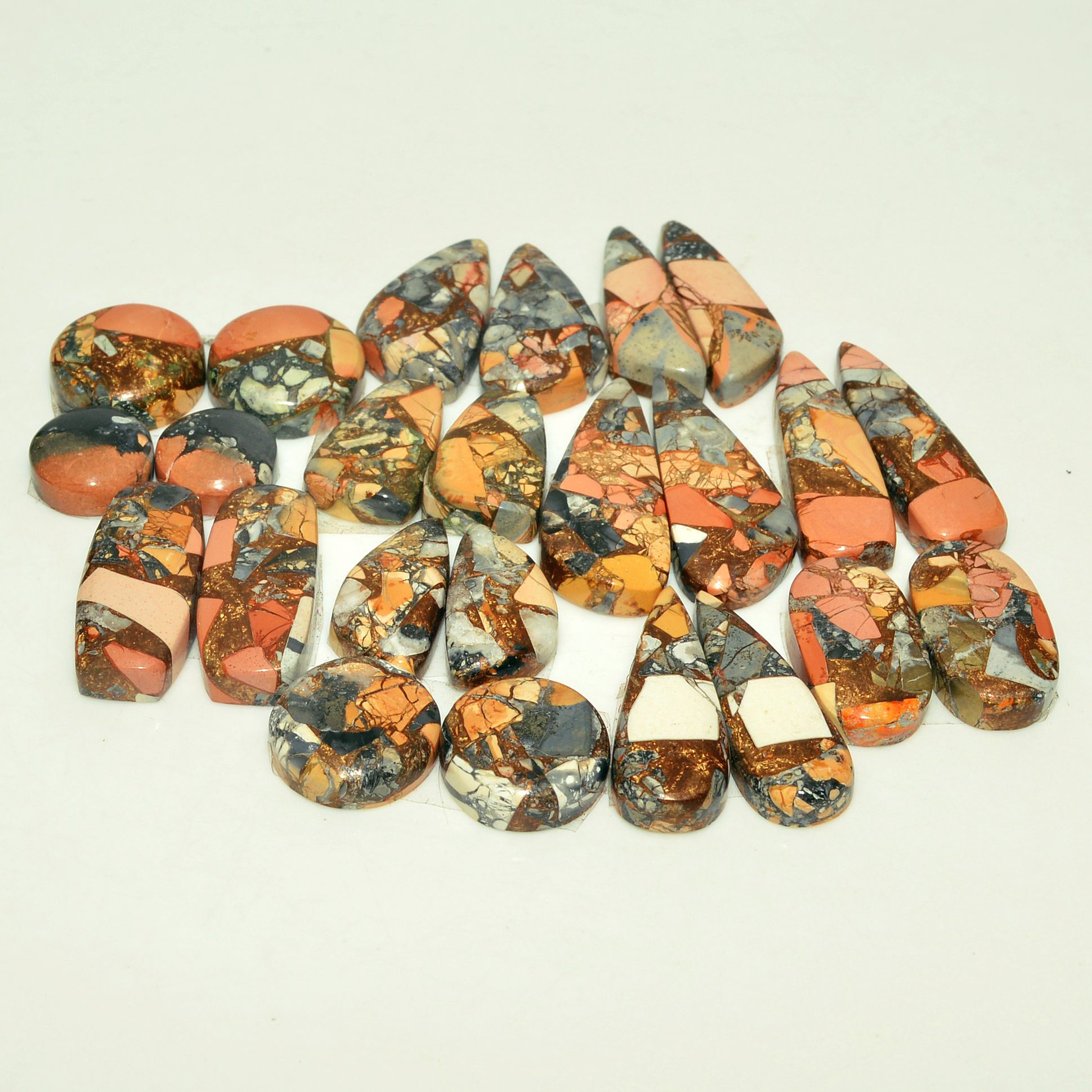12 Pairs 172 Cts Natural Maligano Jasper Gemstone Cabochon Pair Lot for Silver Earrings 25x10 10x10mm 18892