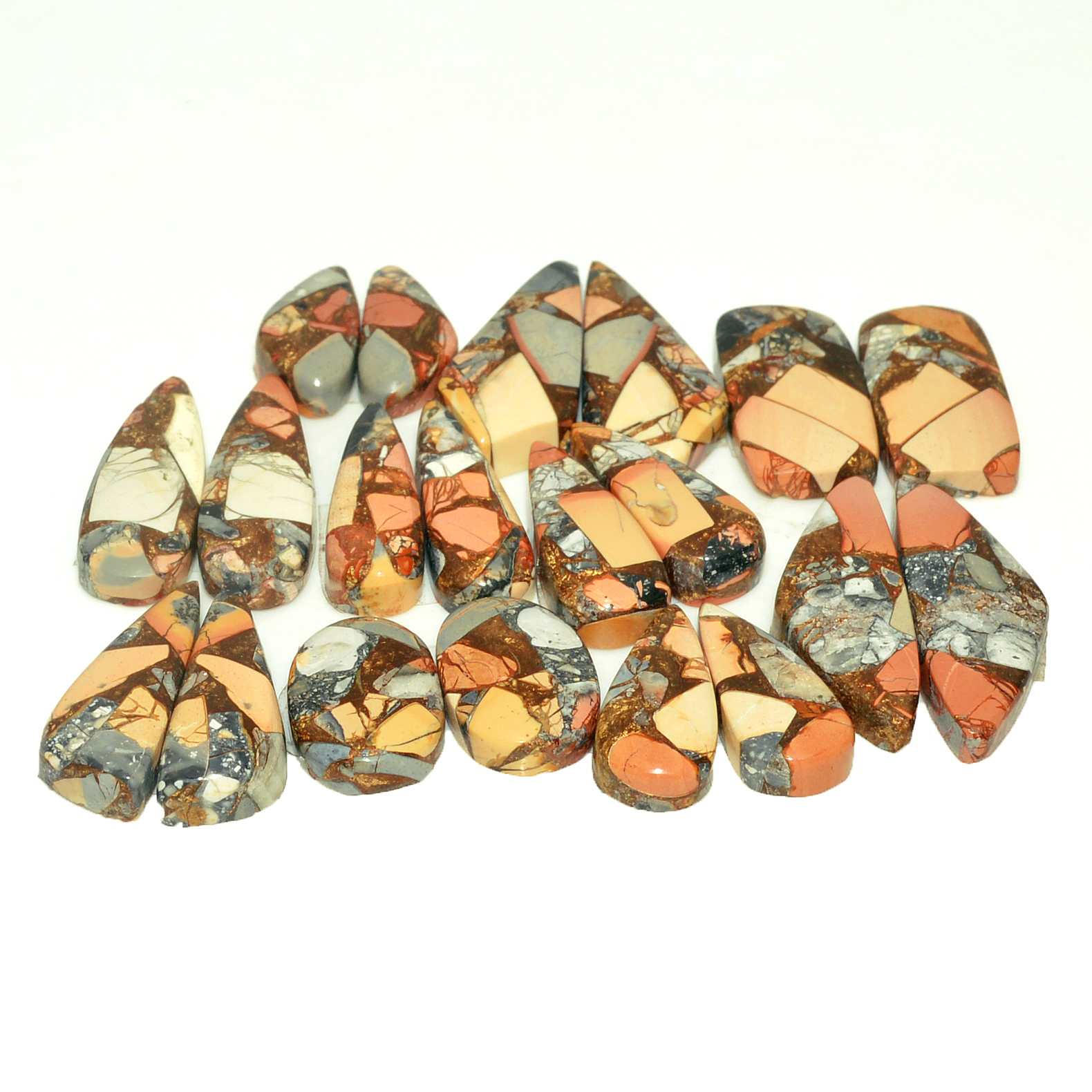 10 Pairs 139 Cts Natural Maligano Jasper Gemstone Cabochon Pair Lot for Silver Earrings 27x10 15x10mm 18893