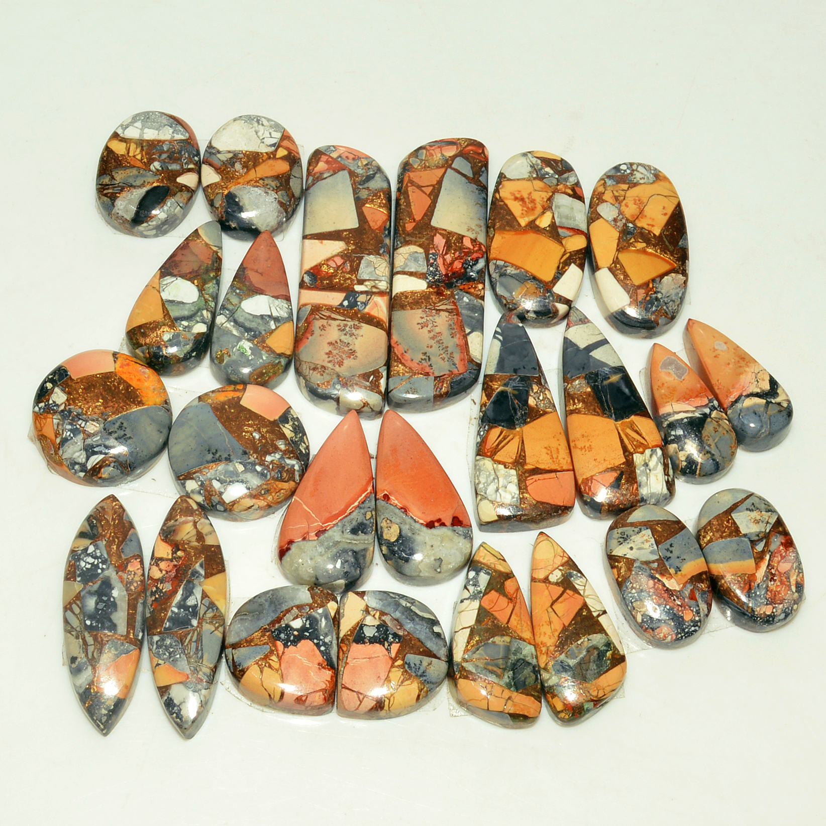 12 Pairs 182 Cts Natural Maligano Jasper Gemstone Cabochon Pair Lot for Silver Earrings 31x9 14x9mm 18894