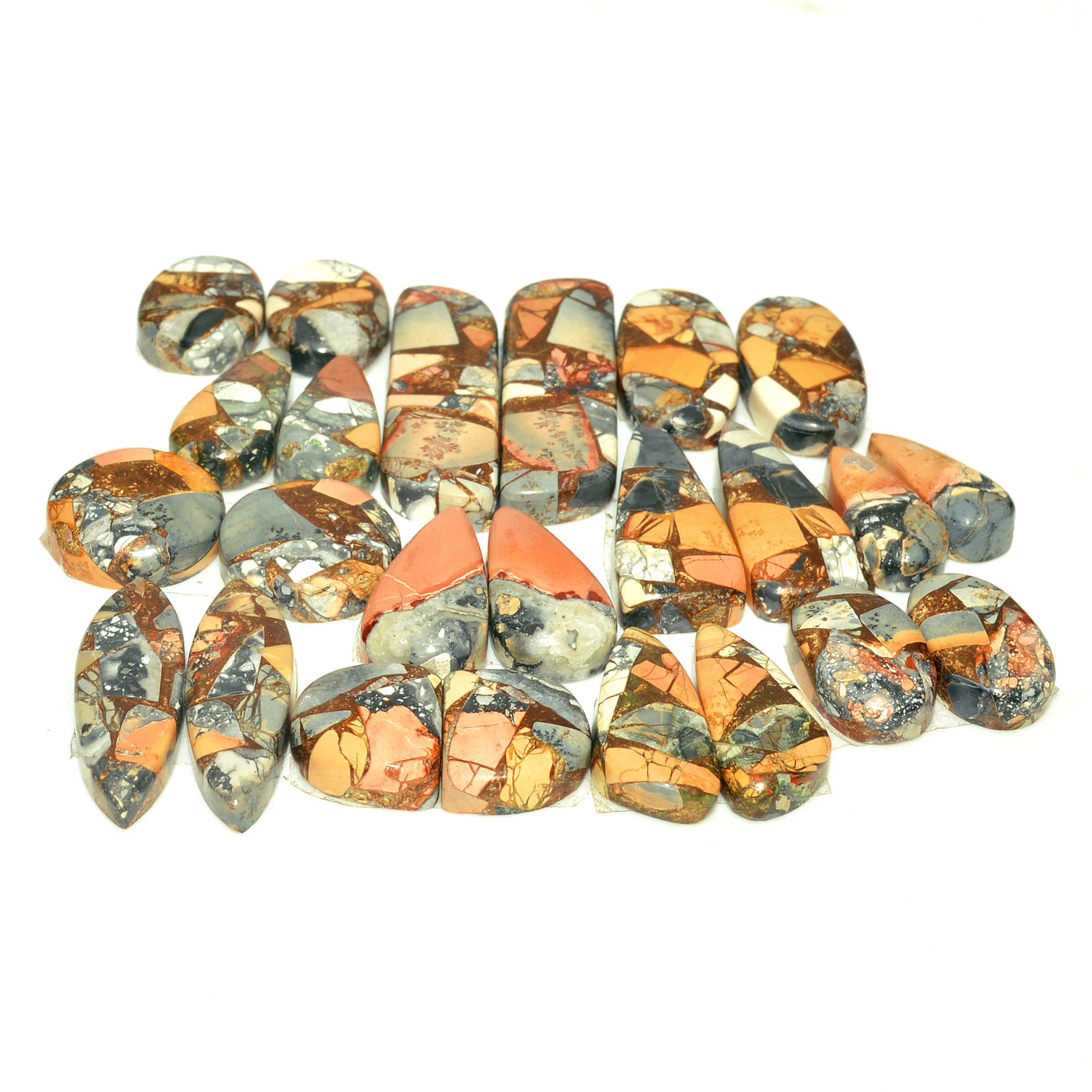 12 Pairs 182 Cts Natural Maligano Jasper Gemstone Cabochon Pair Lot for Silver Earrings 31x9 14x9mm 18894