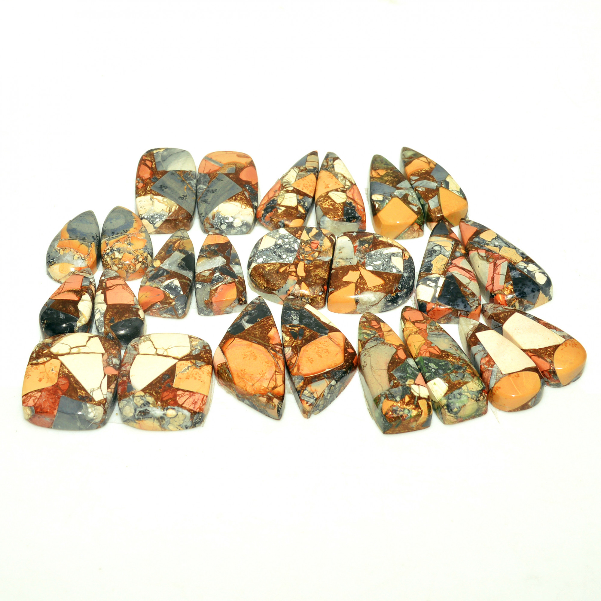 12 Pairs 196 Cts Natural Maligano Jasper Gemstone Cabochon Pair Lot for Silver Earrings 24x8 16x8mm 18895