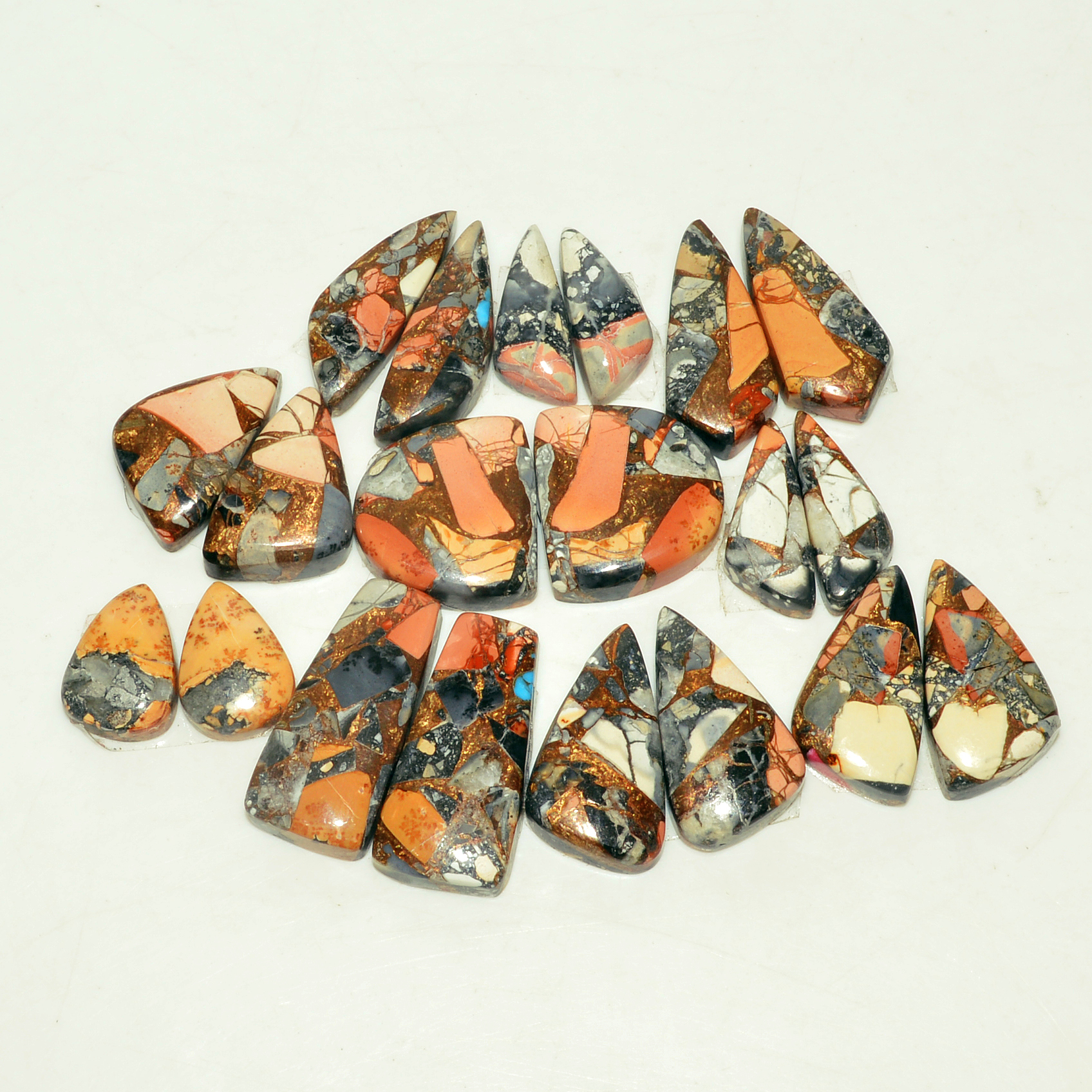 10 Pairs 140 Cts Natural Maligano Jasper Gemstone Cabochon Pair Lot for Silver Earrings 22x10 13x9mm 18896