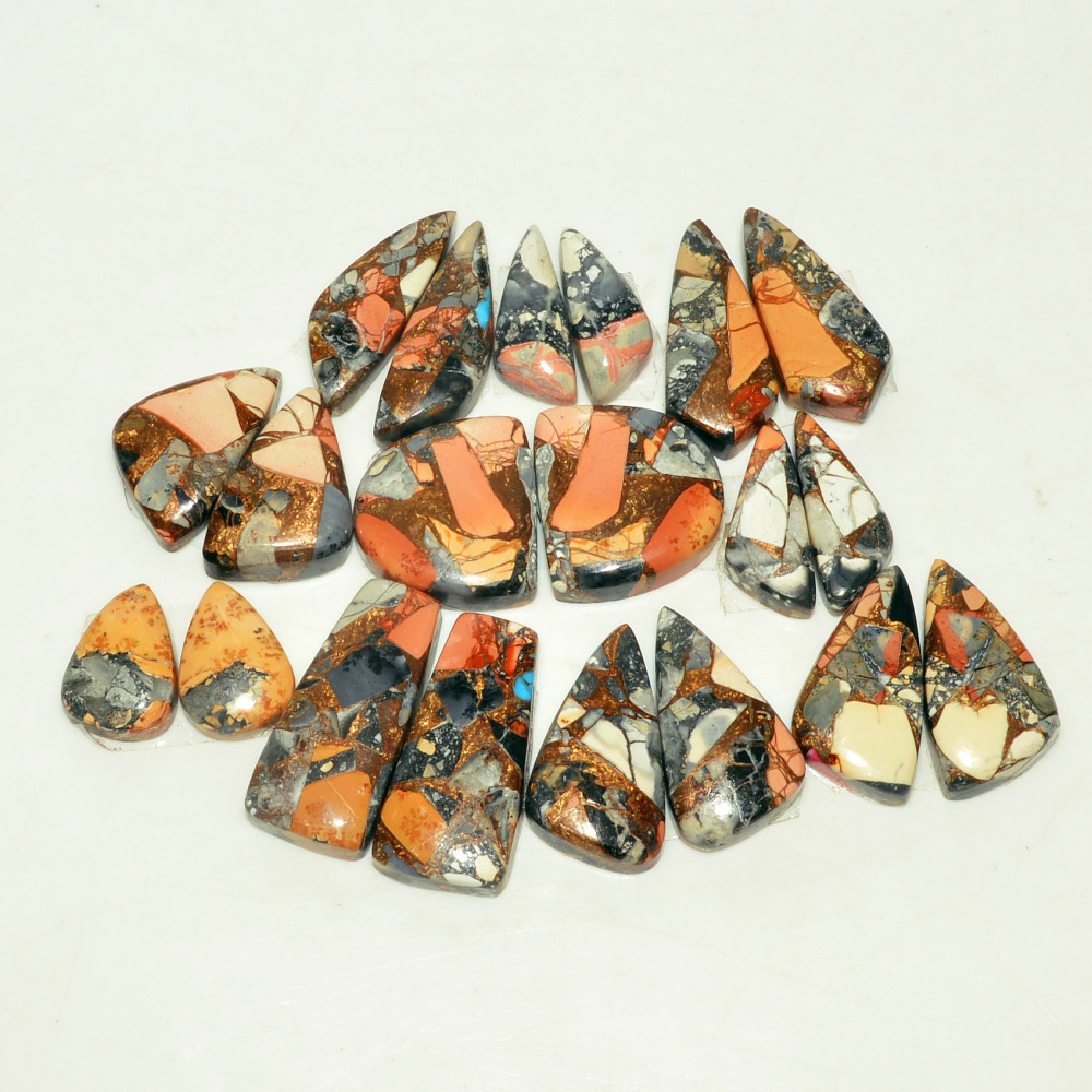 Image of 10 Pairs 140 Cts Natural Maligano Jasper Gemstone Cabochon Pair Lot for Silver Earrings 22x10  13x9mm #18896
