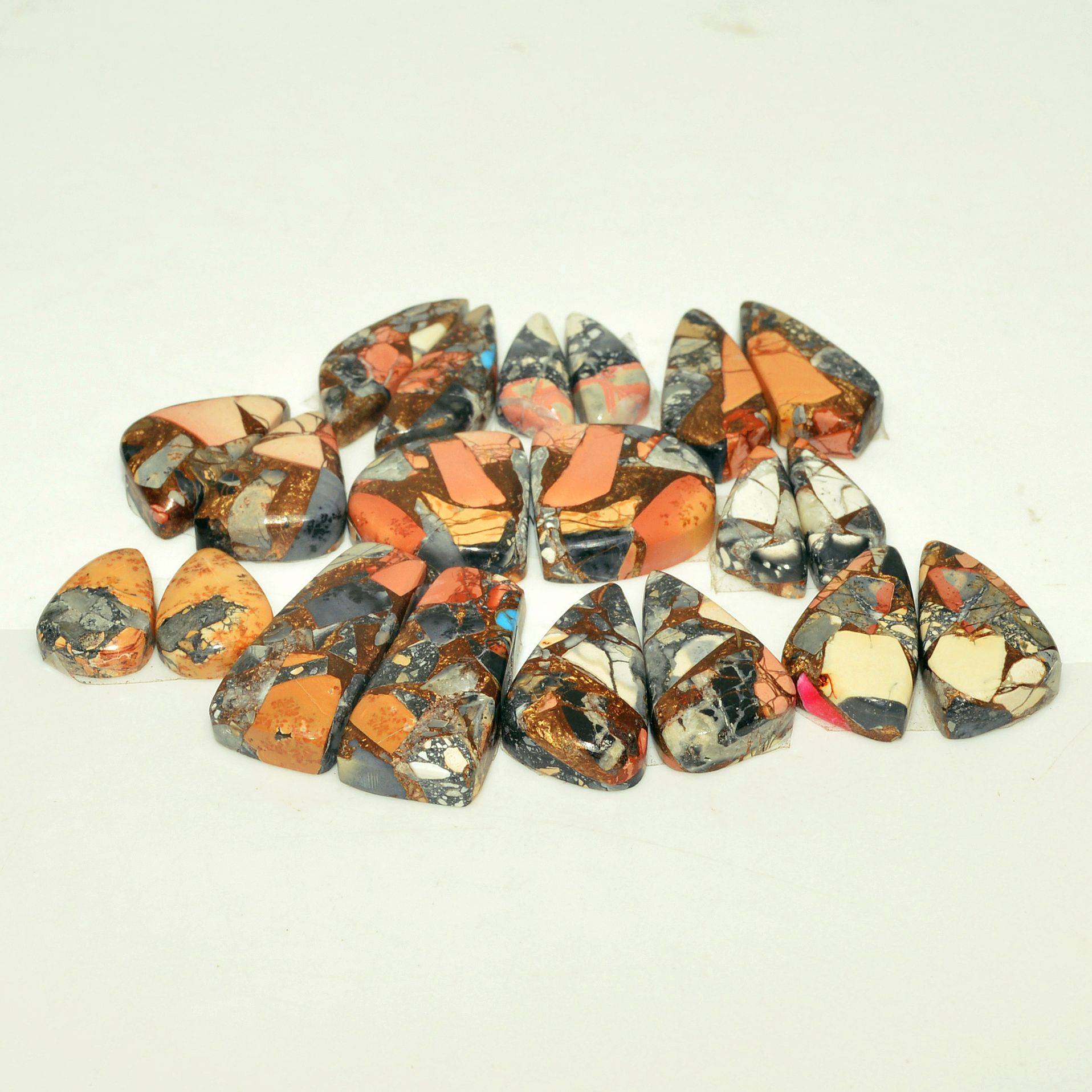 10 Pairs 140 Cts Natural Maligano Jasper Gemstone Cabochon Pair Lot for Silver Earrings 22x10 13x9mm 18896