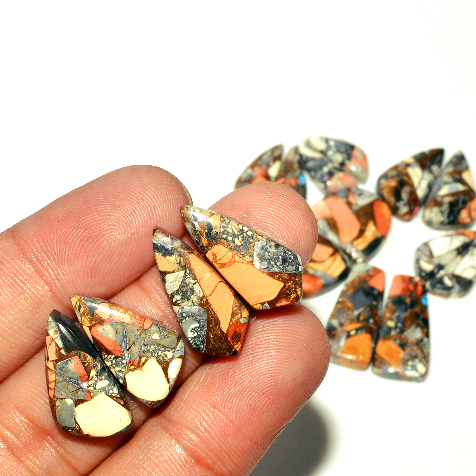 10 Pairs 140 Cts Natural Maligano Jasper Gemstone Cabochon Pair Lot for Silver Earrings 22x10 13x9mm 18896