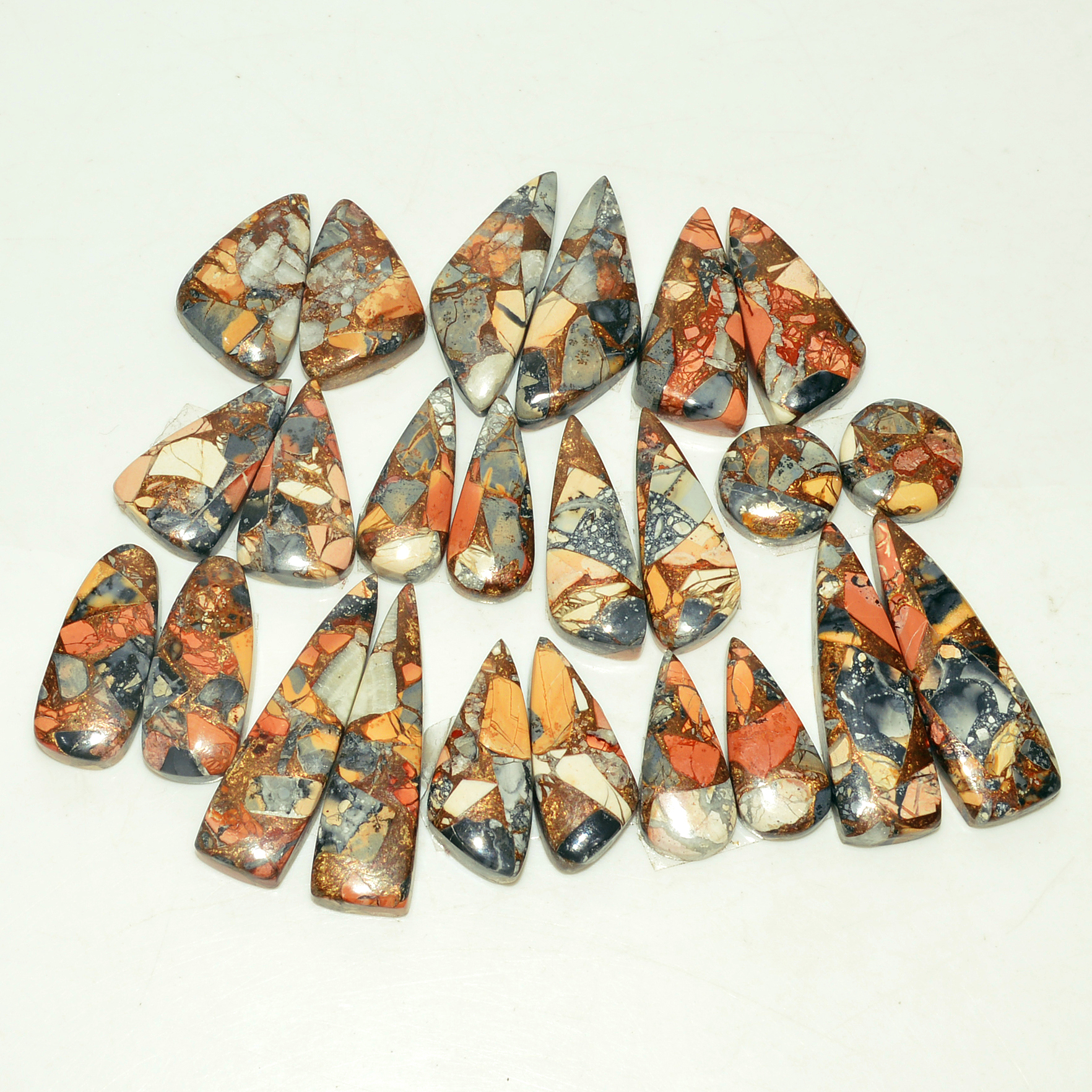 12 Pairs 191 Cts Natural Maligano Jasper Gemstone Cabochon Pair Lot for Silver Earrings 30x9  11x11mm 18897
