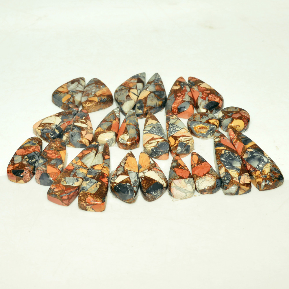Image of 12 Pairs 191 Cts Natural Maligano Jasper Gemstone Cabochon Pair Lot for Silver Earrings 30x9  11x11mm #18897