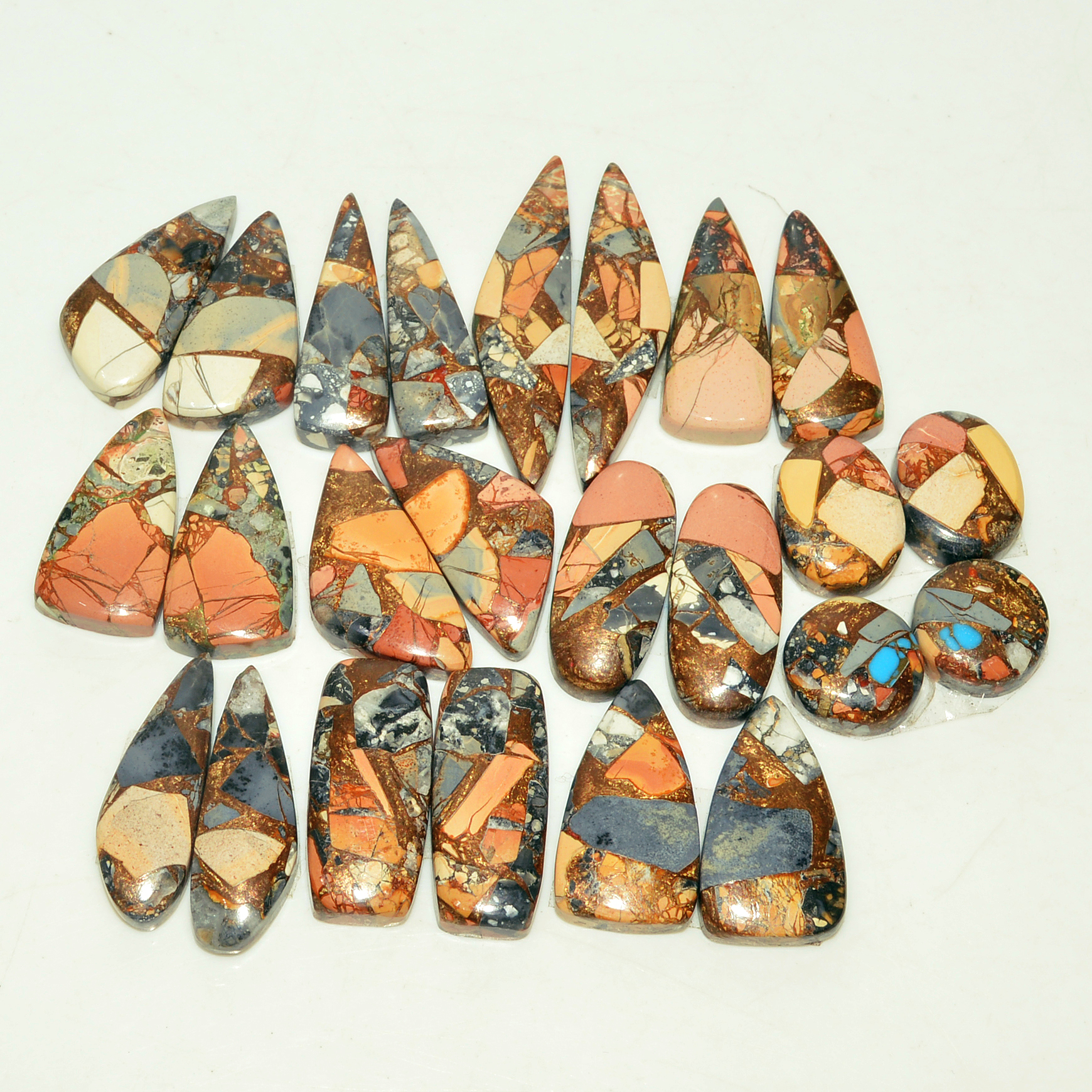 14 Pairs 204 Cts Natural Maligano Jasper Gemstone Cabochon Pair Lot for Silver Earrings 32x13 10x7mm 18899
