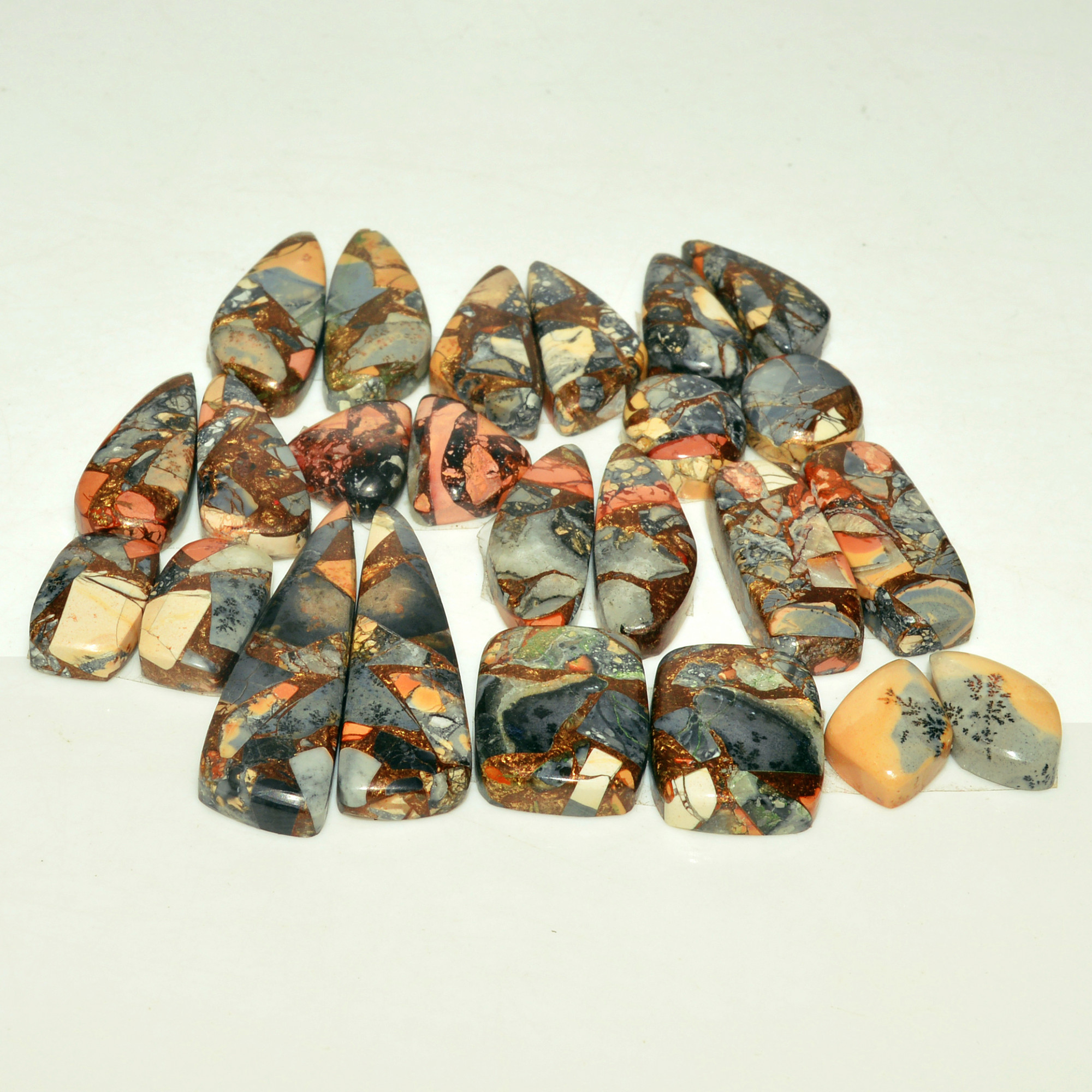 12 Pairs 164 Cts Natural Maligano Jasper Gemstone Cabochon Pair Lot for Silver Earrings 33x9 12x10mm 18901