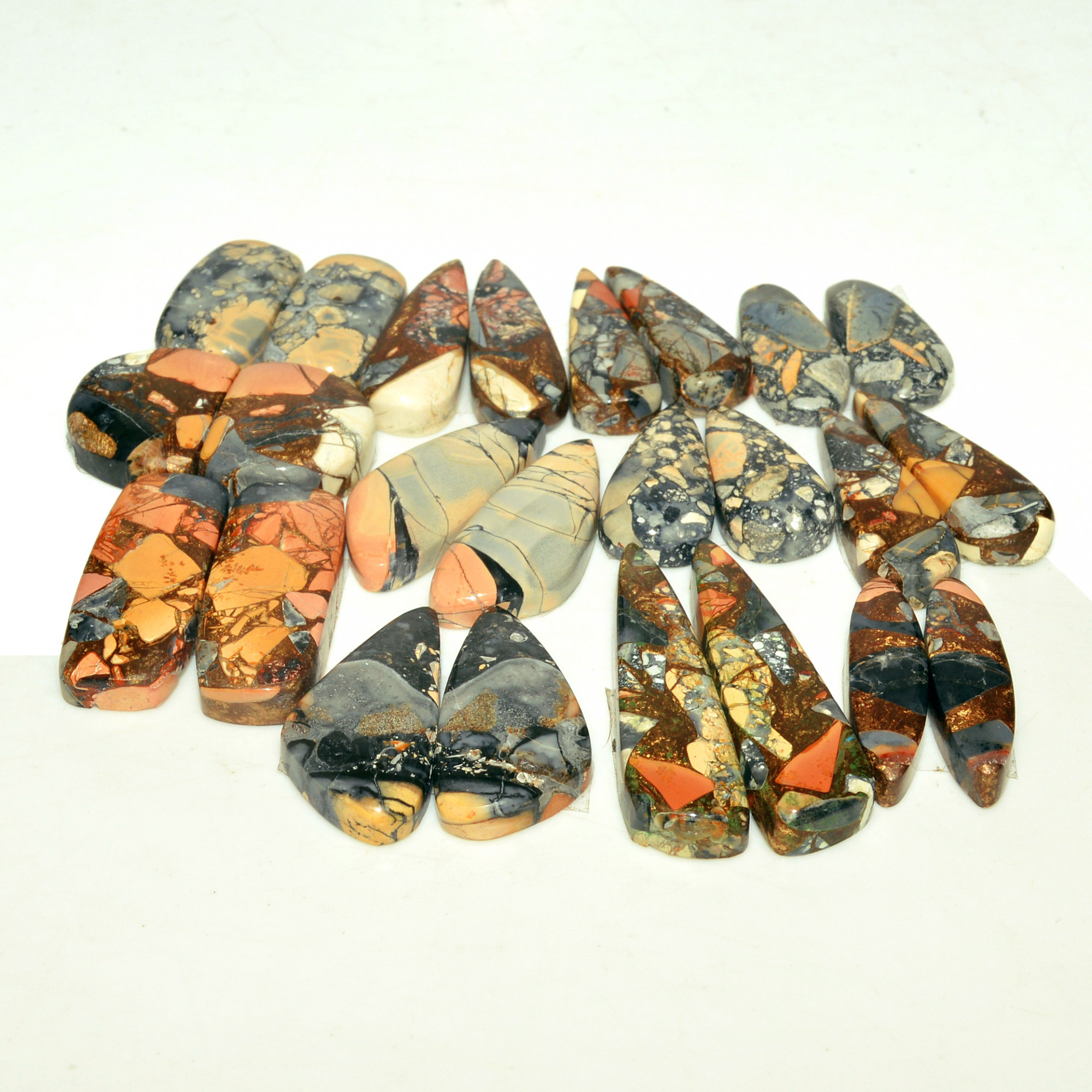 12 Pairs 181 Cts Natural Maligano Jasper Gemstone Cabochon Pair Lot for Silver Earrings 30x8 15x12mm 18902