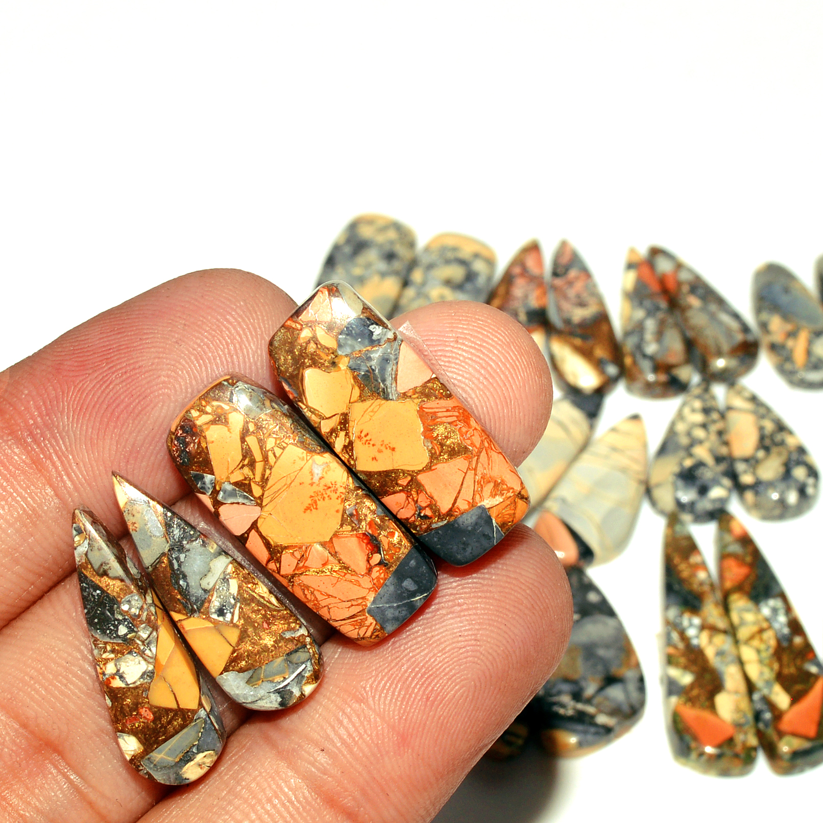 12 Pairs 181 Cts Natural Maligano Jasper Gemstone Cabochon Pair Lot for Silver Earrings 30x8 15x12mm 18902