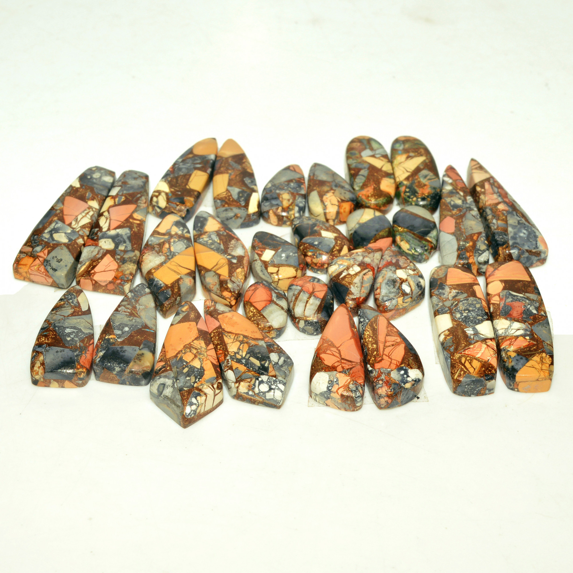 14 Pairs 203 Cts Natural Maligano Jasper Gemstone Cabochon Pair Lot for Silver Earrings 30x9 11x7mm 18903