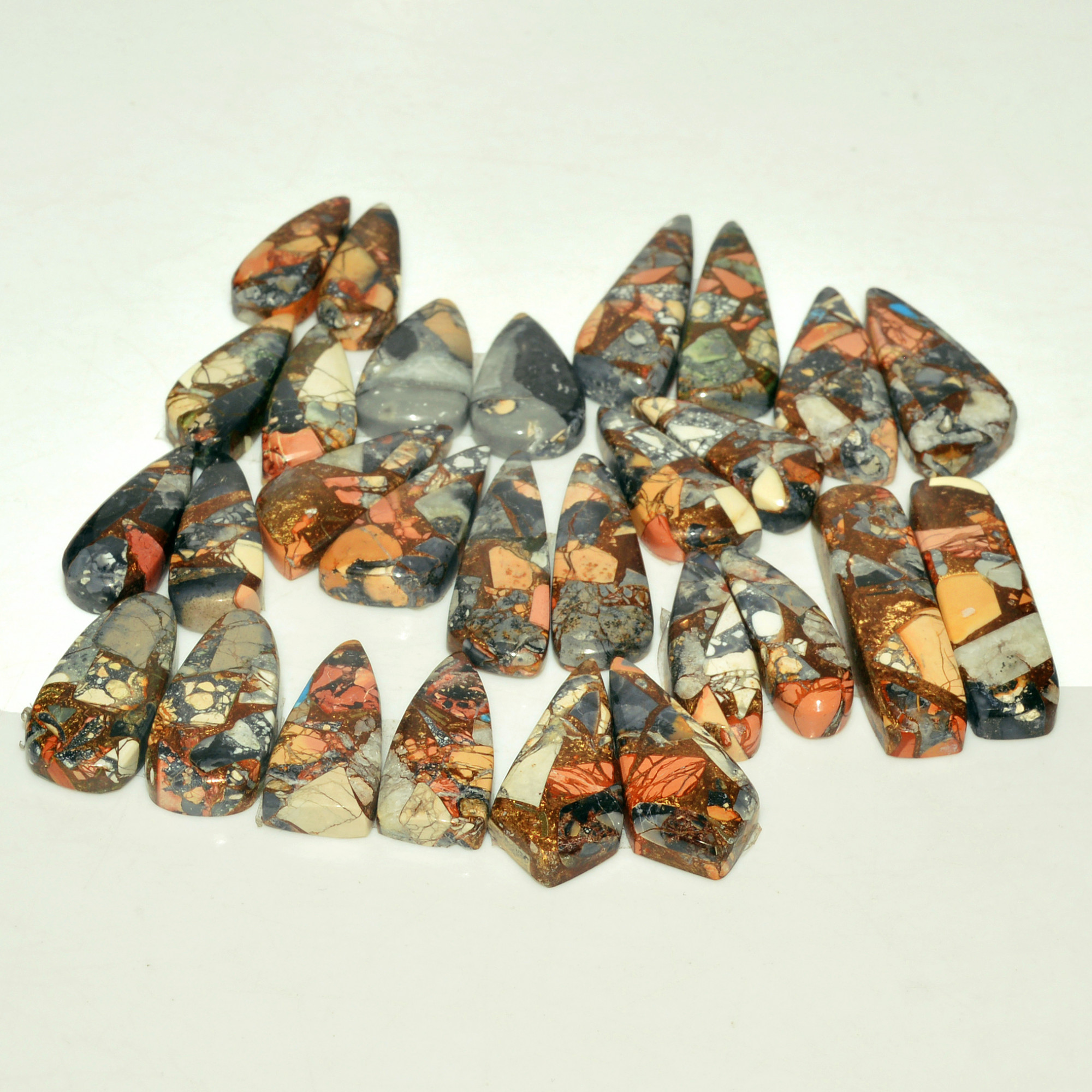 14 Pairs 224 Cts Natural Maligano Jasper Gemstone Cabochon Pair Lot for Silver Earrings 31x8 20x9mm 18905