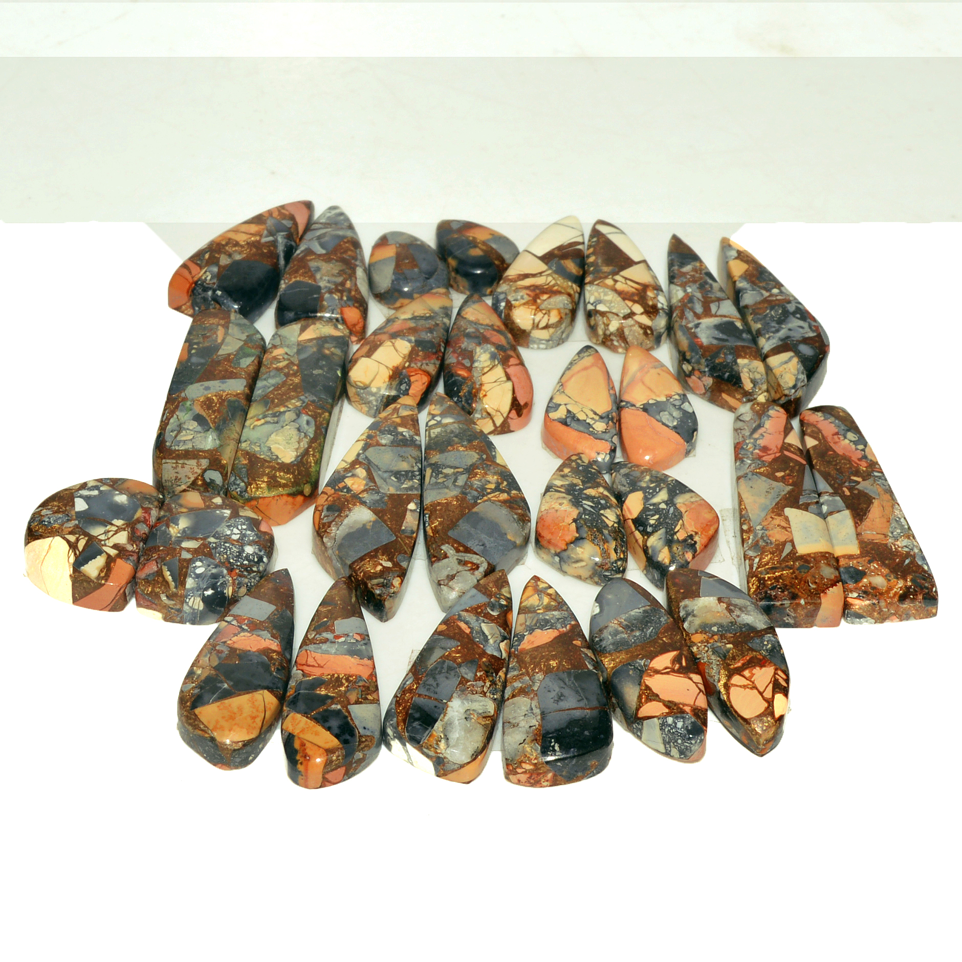 14 Pairs 217 Cts Natural Maligano Jasper Gemstone Cabochon Pair Lot for Silver Earrings 29x9 12x8mm 18908