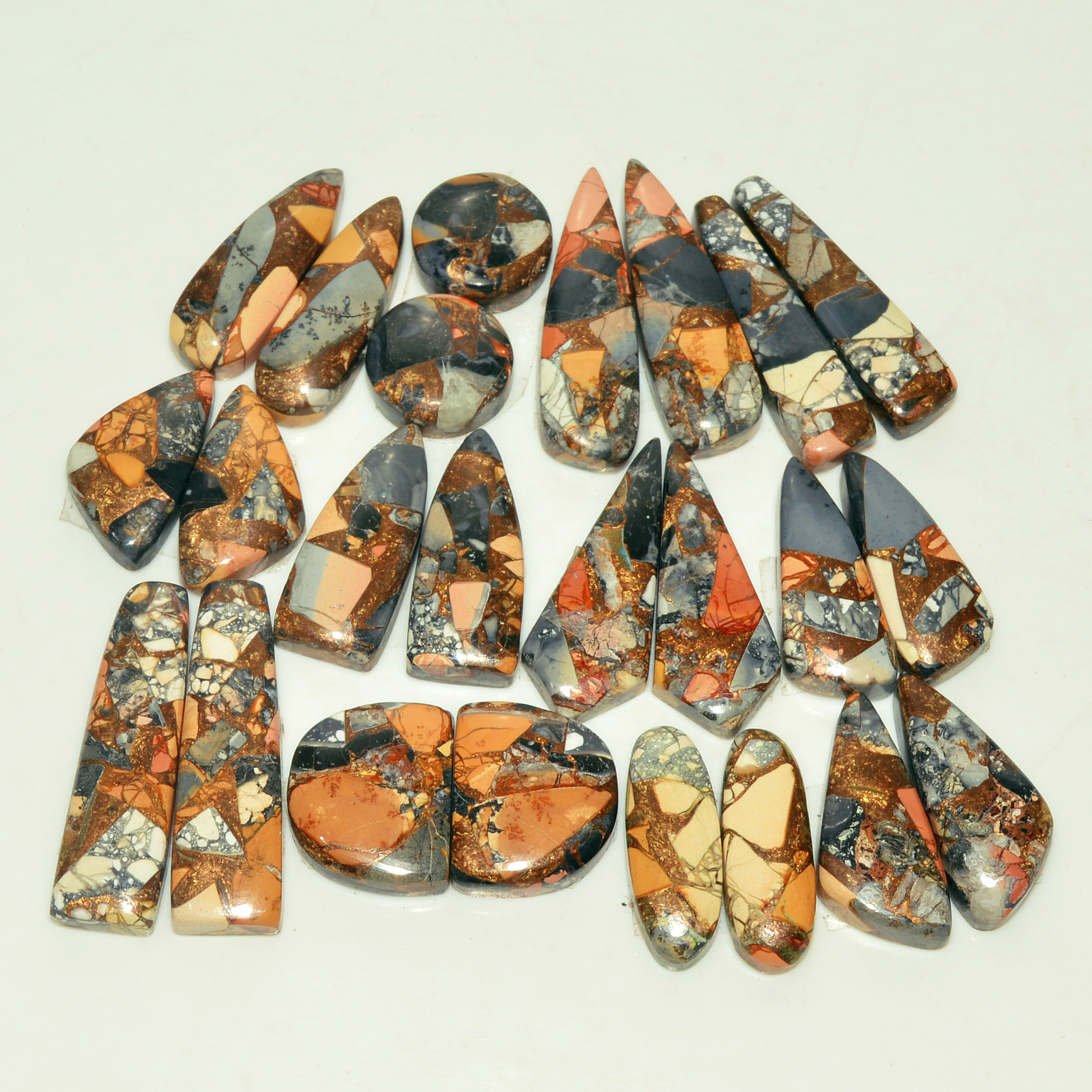 12 Pairs 193 Cts Natural Maligano Jasper Gemstone Cabochon Pair Lot for Silver Earrings 29x8 12x12mm 18909