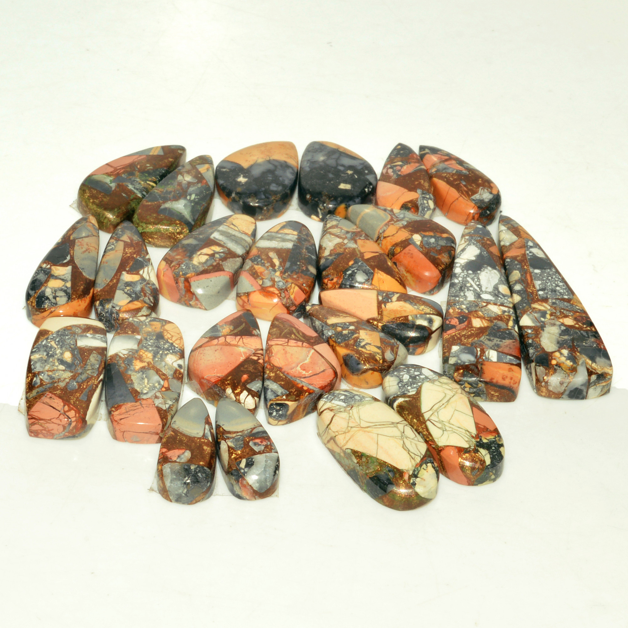 12 Pairs 199 Cts Natural Maligano Jasper Gemstone Cabochon Pair Lot for Silver Earrings 38x10 16x6mm 18910
