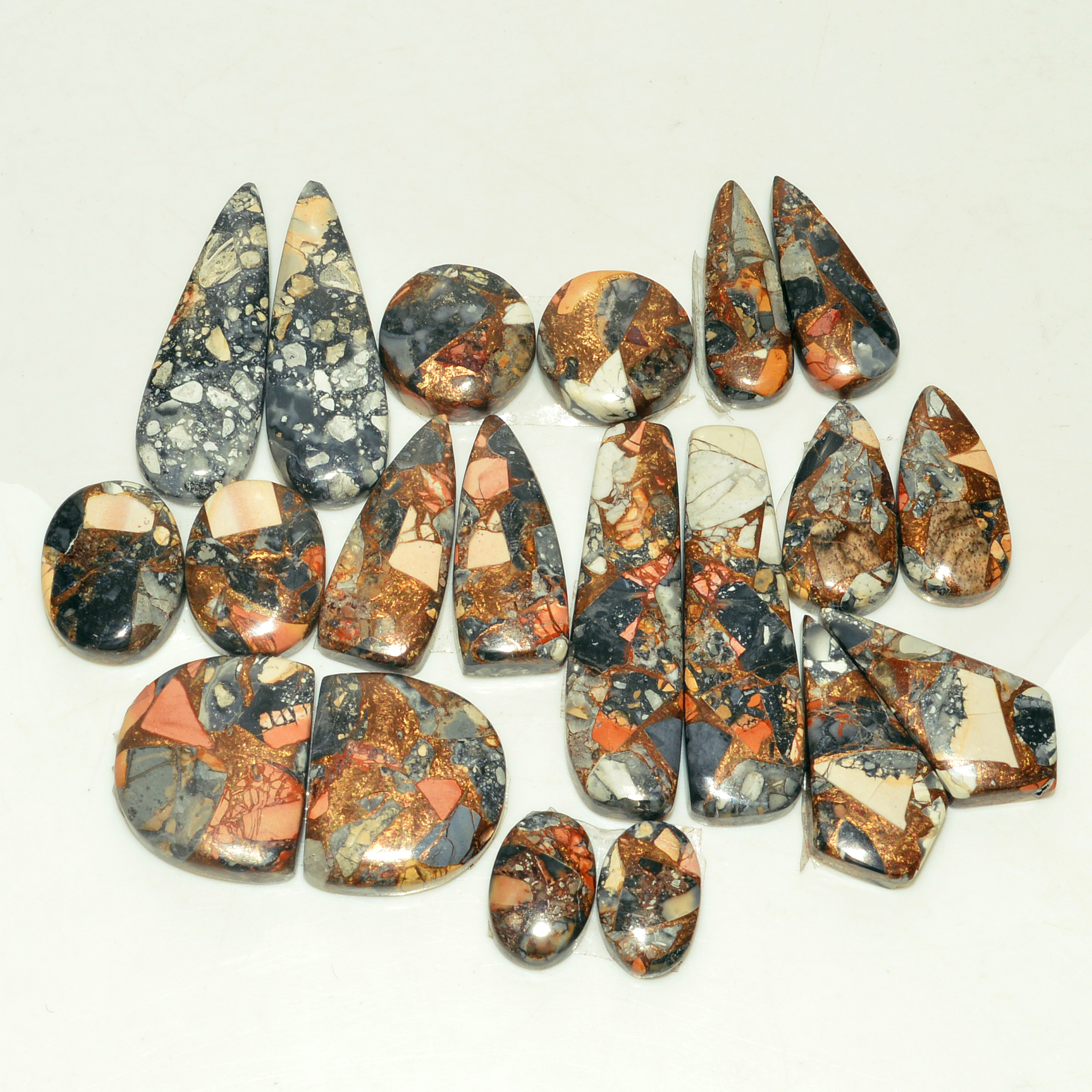 10x Pairs 181 Cts Natural Maligano Jasper Gemstone Cabochon Pair Lot for Silver Earrings 34x9 12x8mm 18911