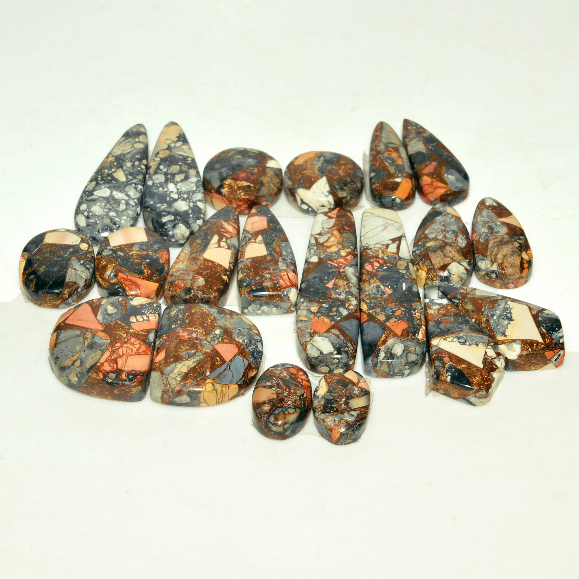 10x Pairs 181 Cts Natural Maligano Jasper Gemstone Cabochon Pair Lot for Silver Earrings 34x9 12x8mm 18911