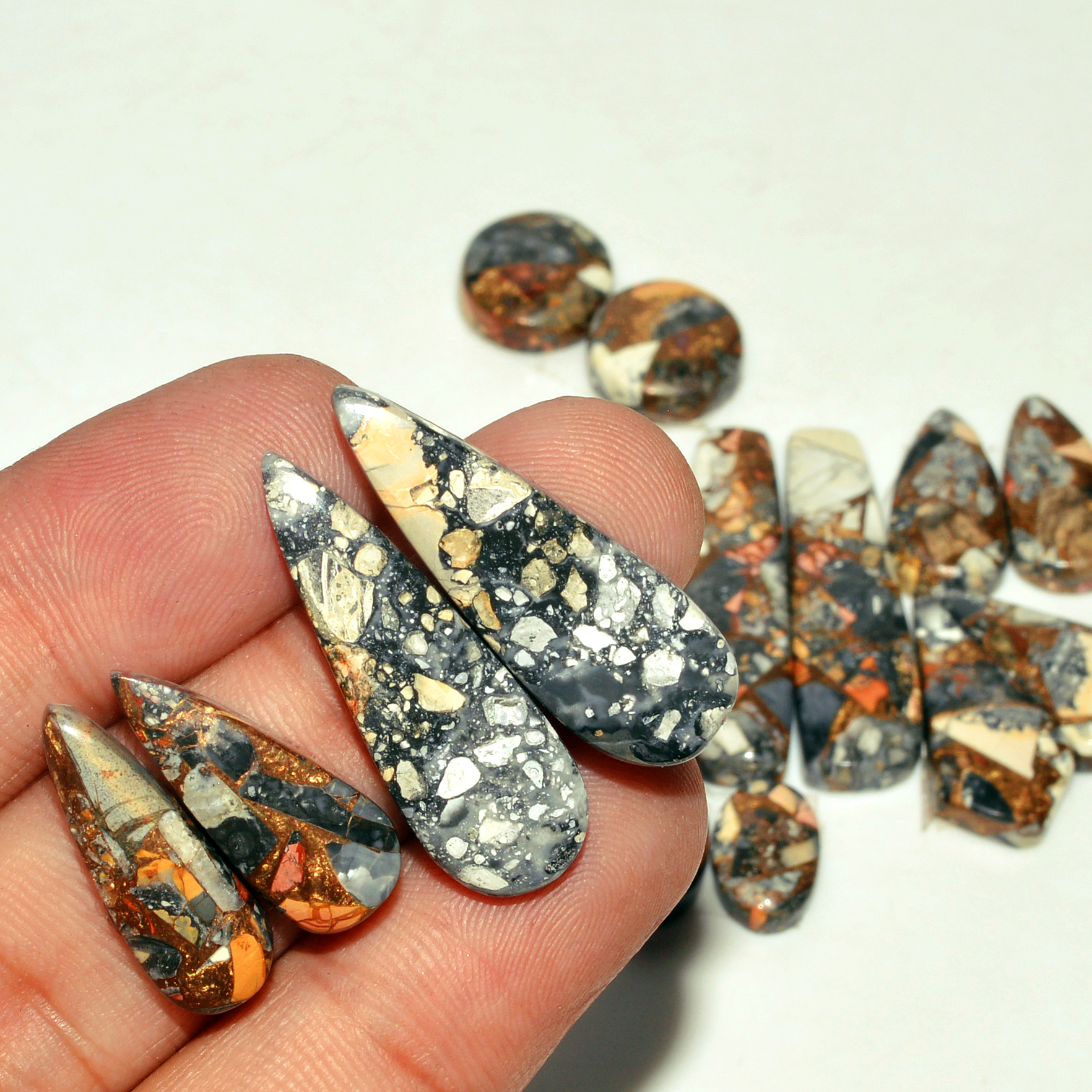 10x Pairs 181 Cts Natural Maligano Jasper Gemstone Cabochon Pair Lot for Silver Earrings 34x9 12x8mm 18911