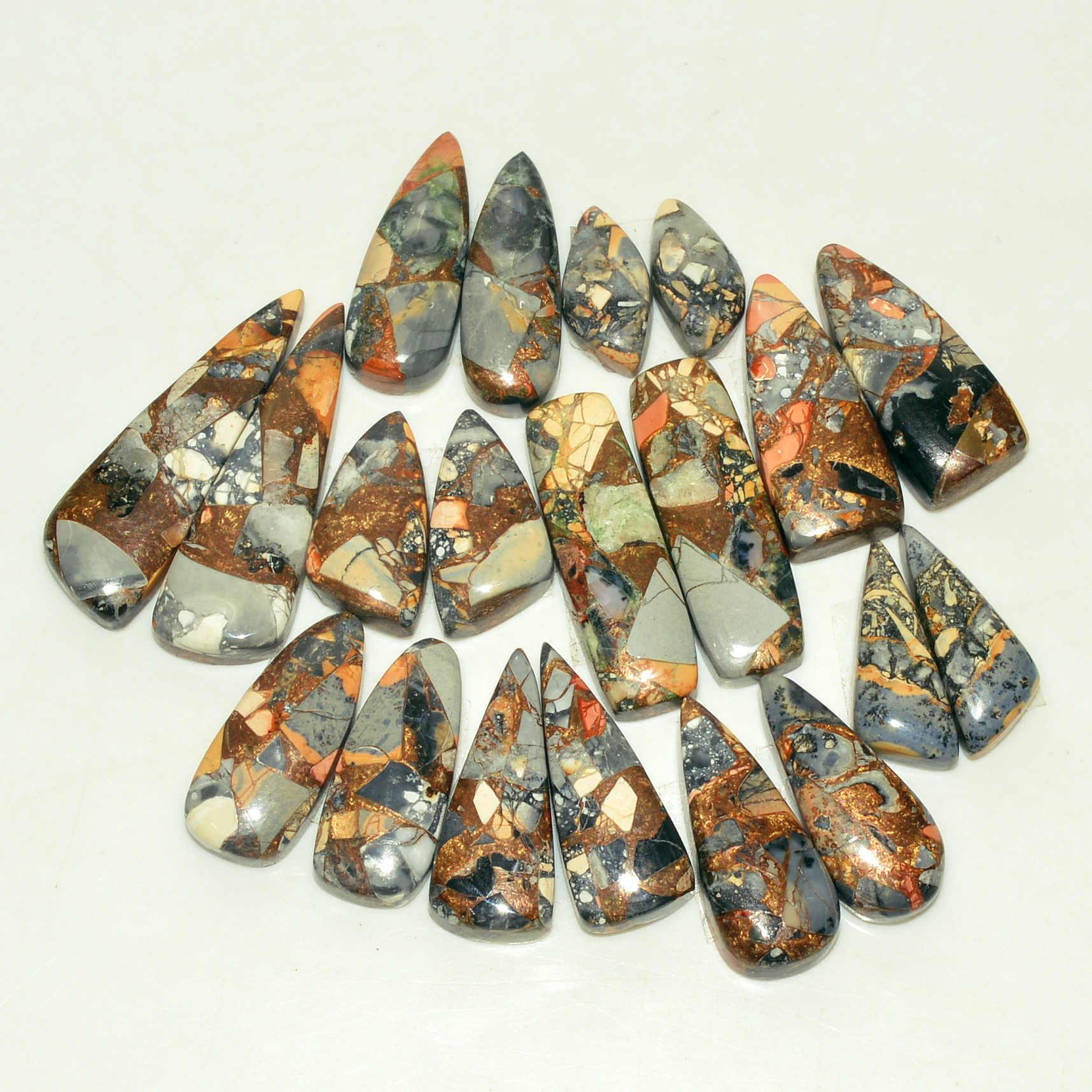 10 Pairs 142 Cts Natural Maligano Jasper Gemstone Cabochon Pair Lot for Silver Earrings 29x9 13x6mm 18912
