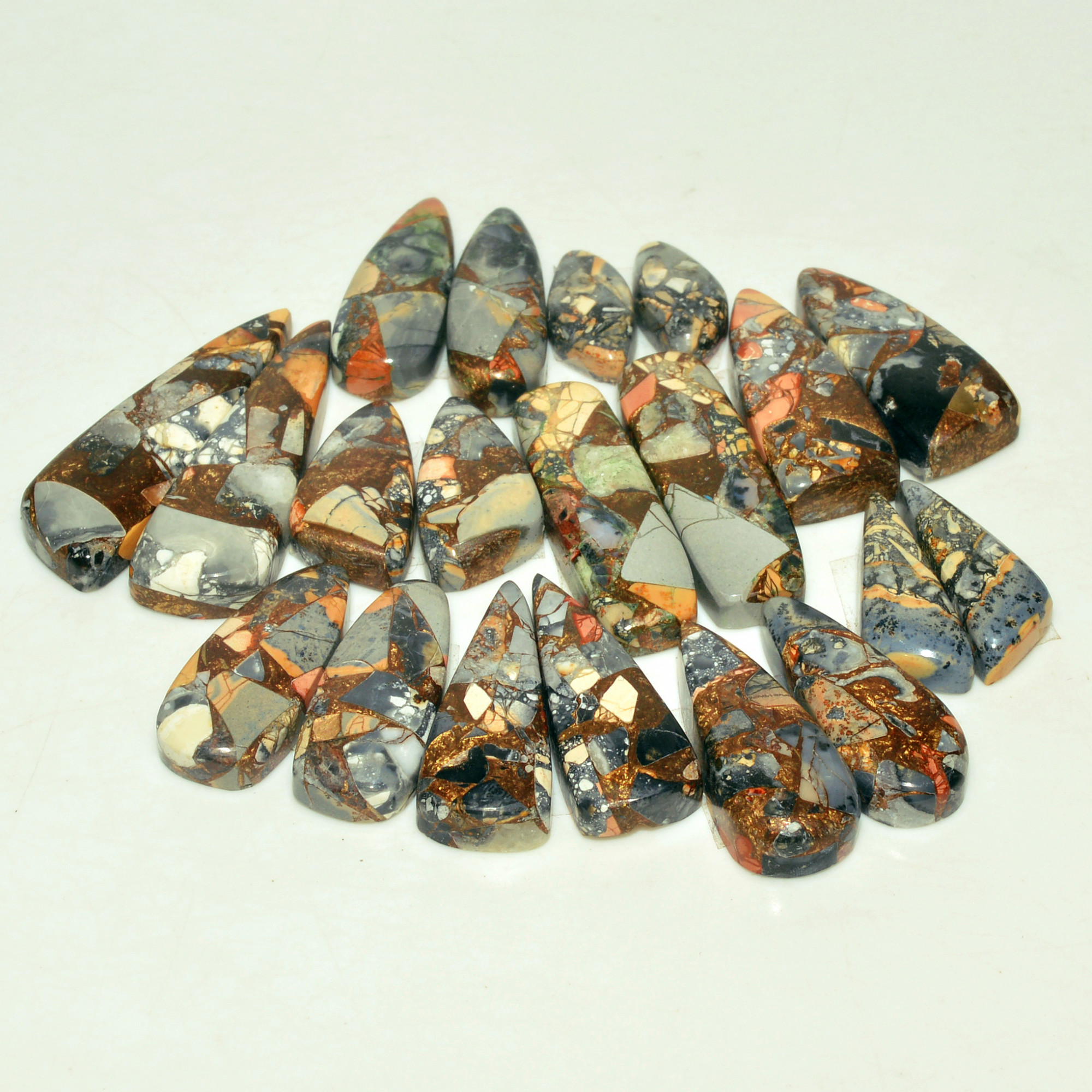 10 Pairs 142 Cts Natural Maligano Jasper Gemstone Cabochon Pair Lot for Silver Earrings 29x9 13x6mm 18912