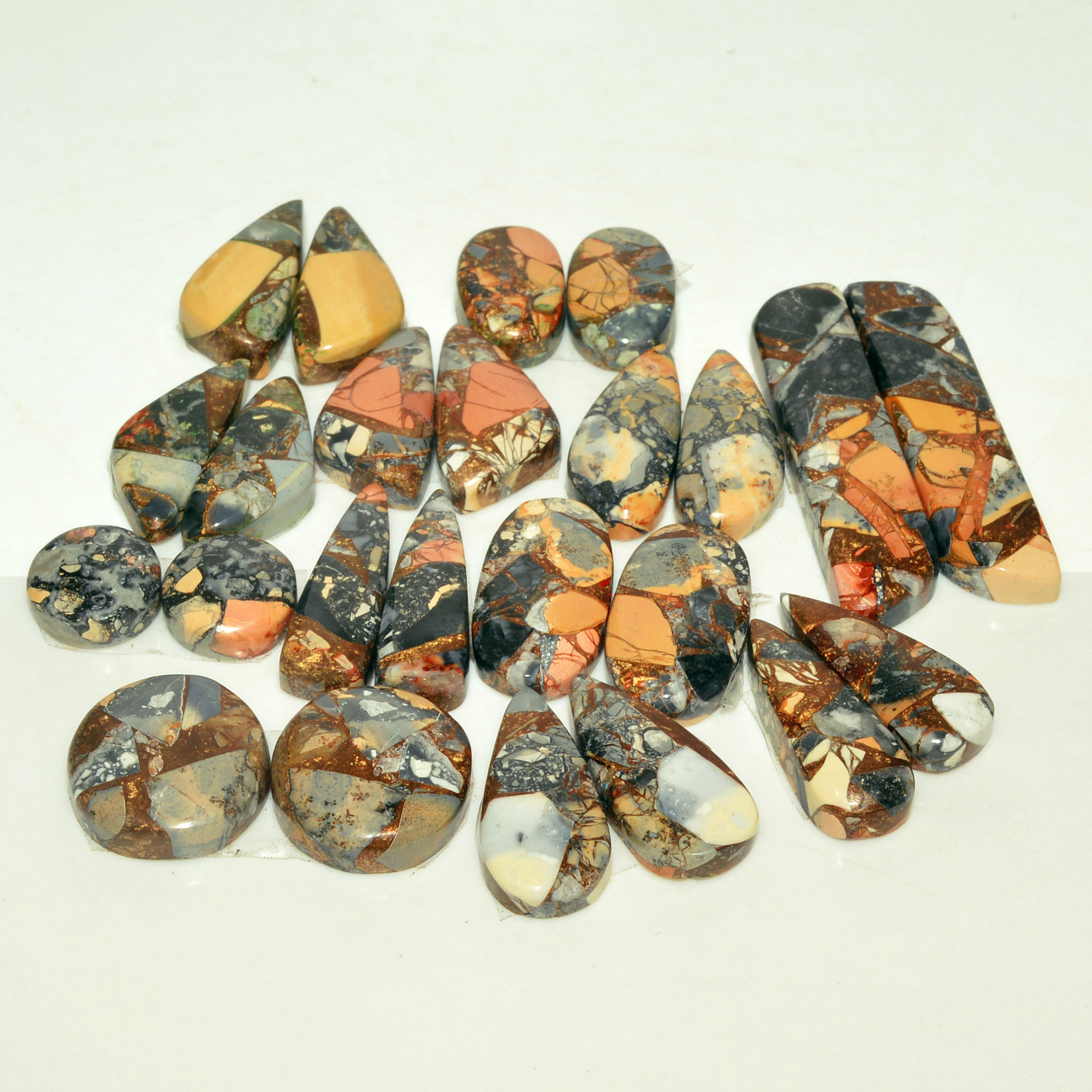 12 Pairs 182 Cts Natural Maligano Jasper Gemstone Cabochon Pair Lot for Silver Earrings 37x9 10x10mm 18914