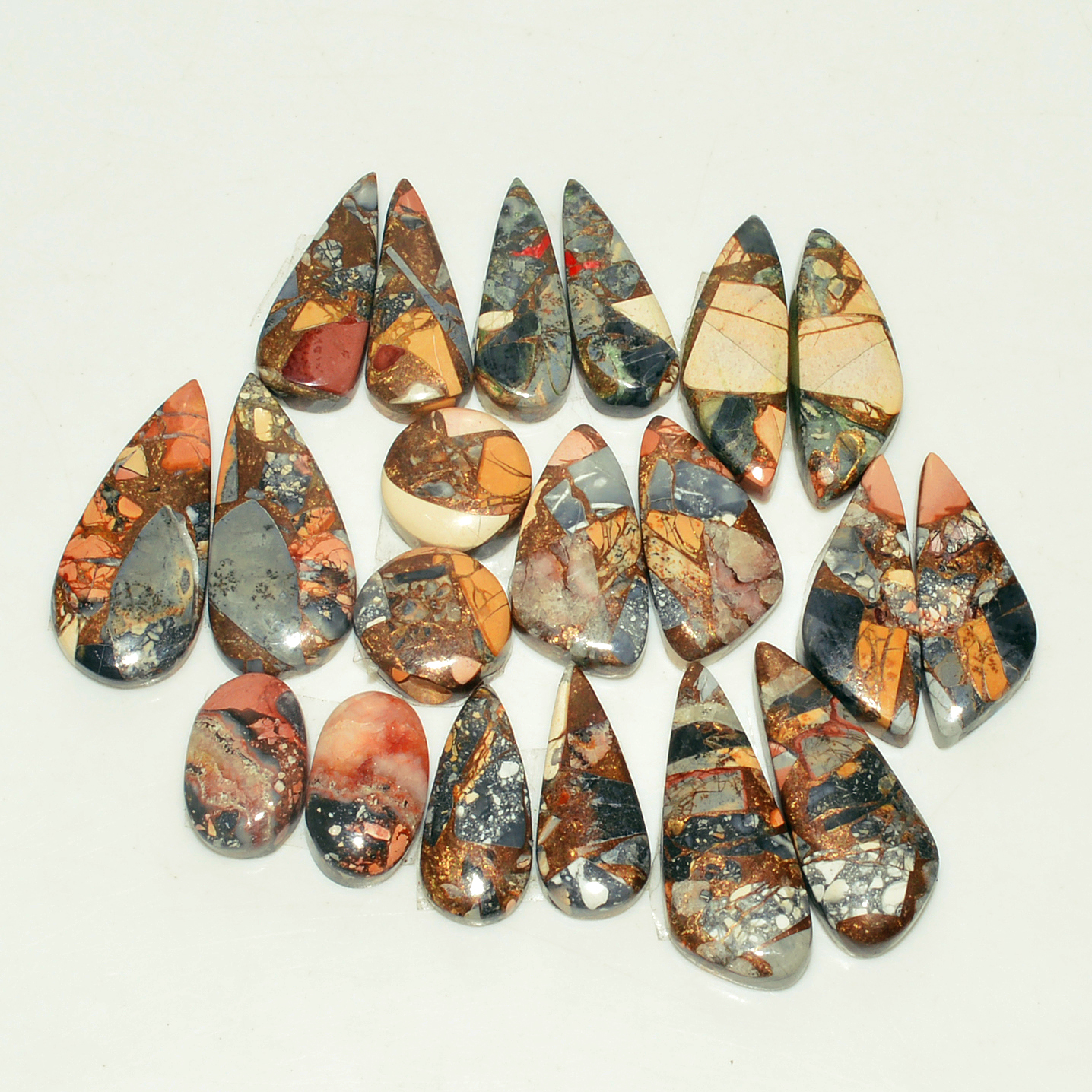 10 Pairs 151 Cts Natural Maligano Jasper Gemstone Cabochon Pair Lot for Silver Earrings 26x11 11x11mm 18915