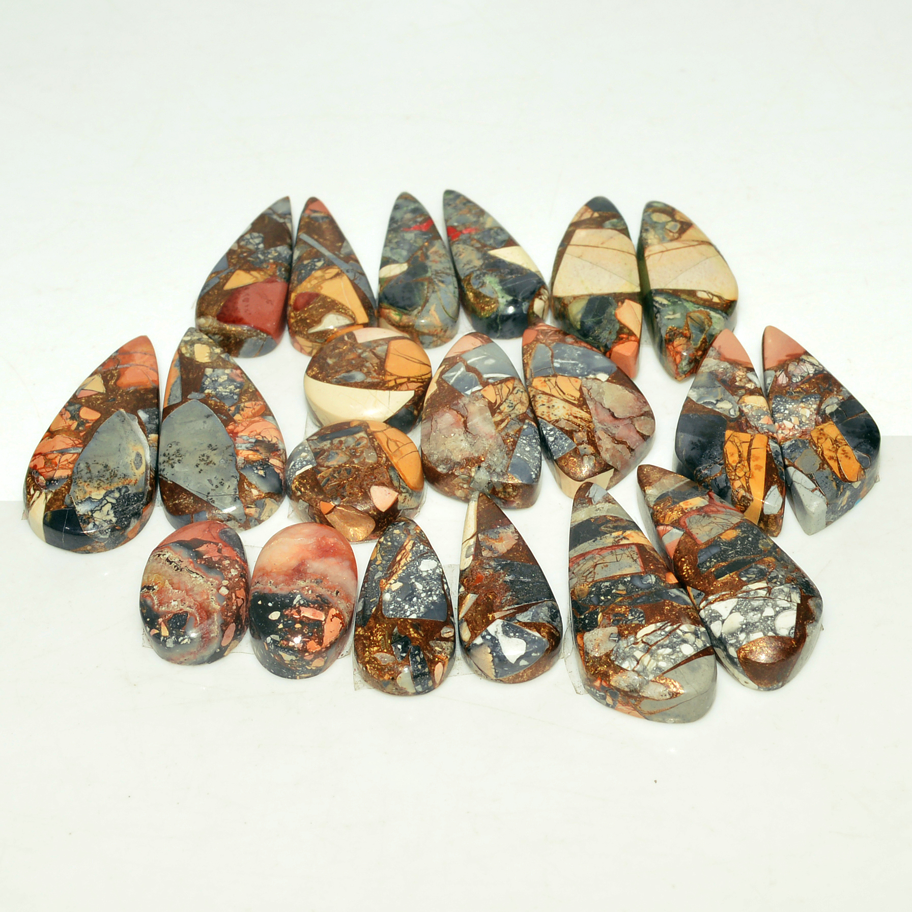10 Pairs 151 Cts Natural Maligano Jasper Gemstone Cabochon Pair Lot for Silver Earrings 26x11 11x11mm 18915