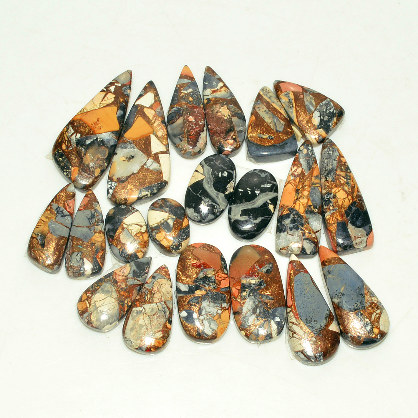 10 Pairs 140 Cts Natural Maligano Jasper Gemstone Cabochon Pair Lot for Silver Earrings 28x12 12x8mm 18916