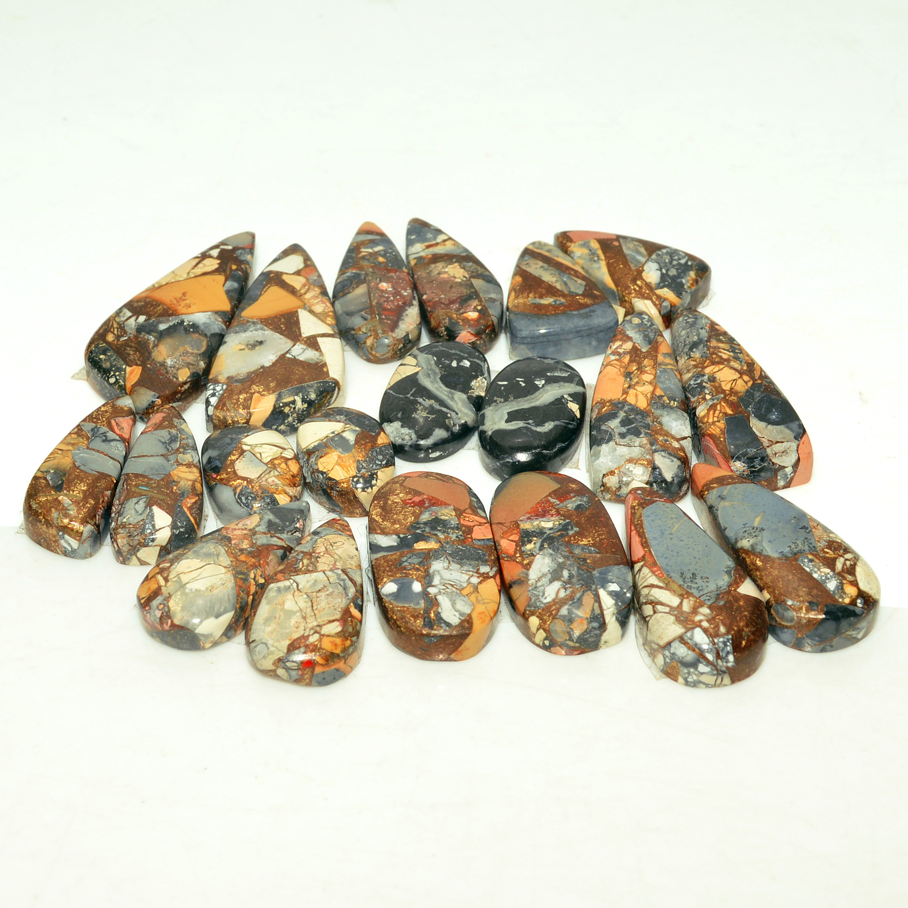 10 Pairs 140 Cts Natural Maligano Jasper Gemstone Cabochon Pair Lot for Silver Earrings 28x12 12x8mm 18916