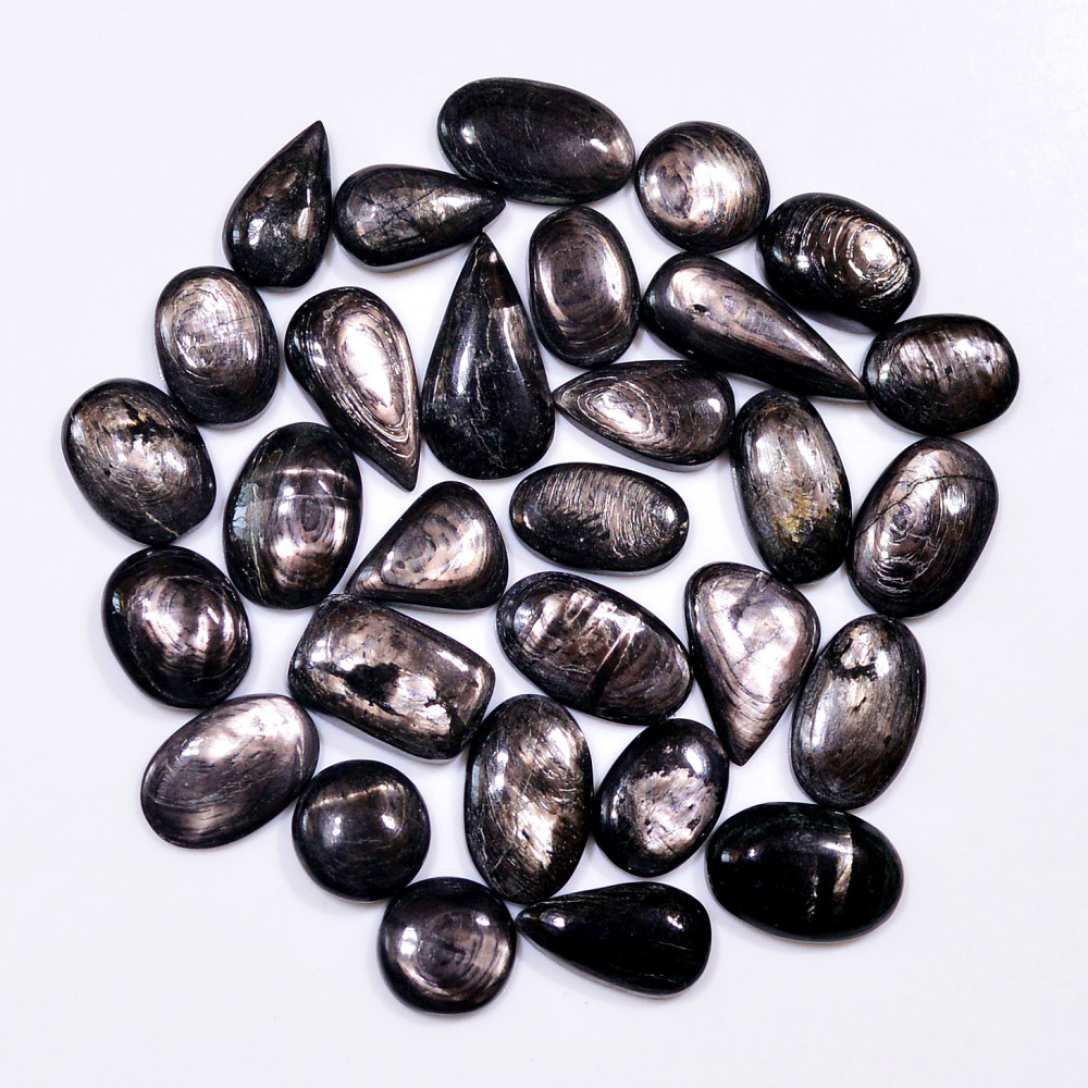 Image of 30 Pcs 132 Cts Natural Hypersthene Gemstone Cabochon Lot 18X7  10X10mm #18918
