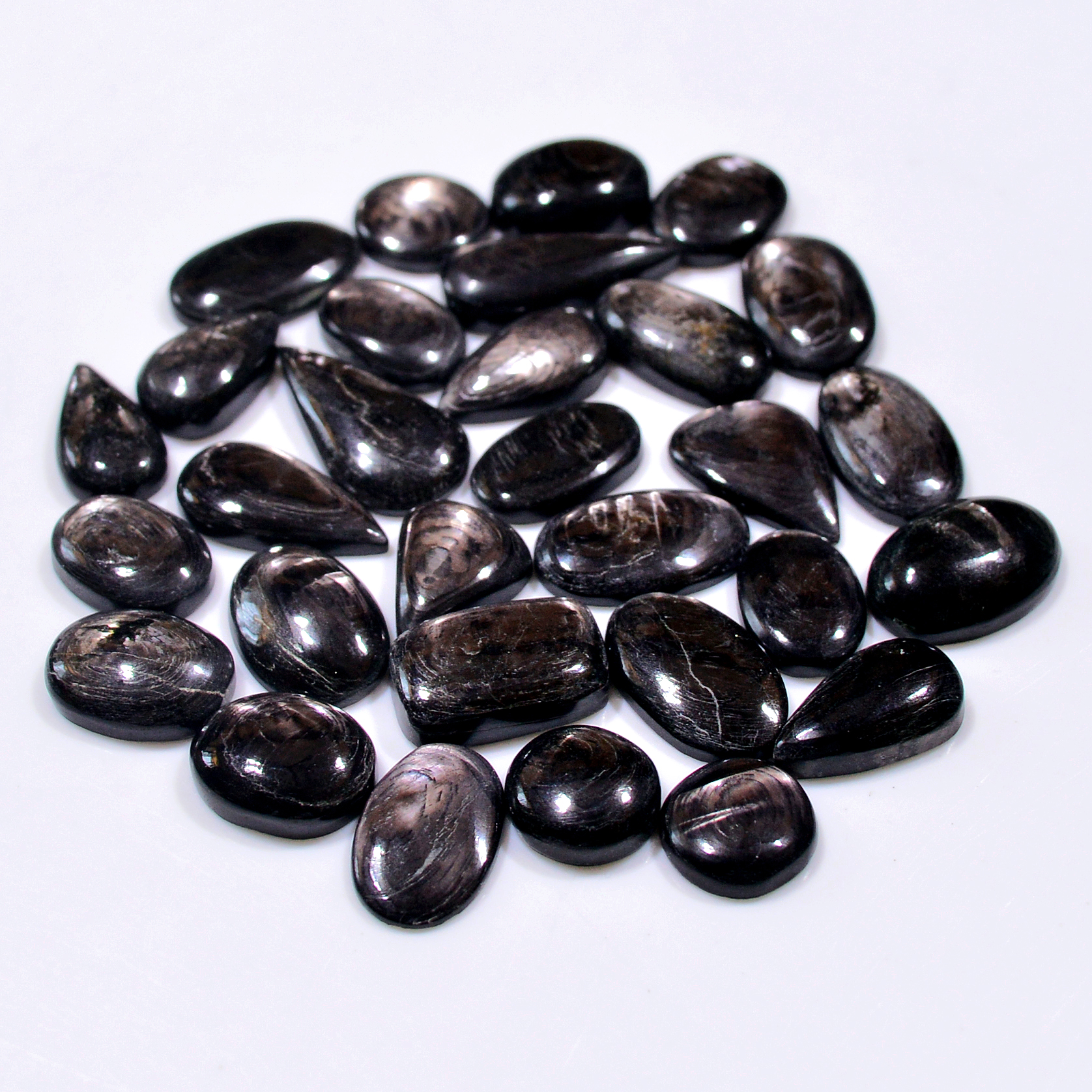 30 Pcs 132 Cts Natural Hypersthene Gemstone Cabochon Lot 18X7 10X10mm 18918