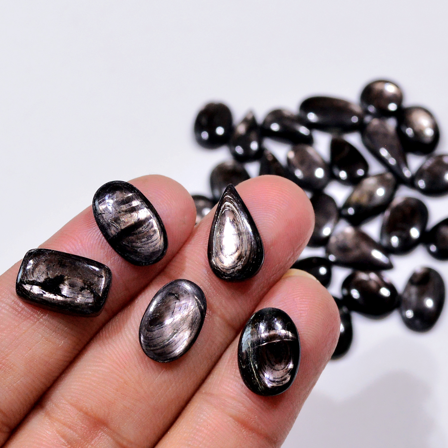 30 Pcs 132 Cts Natural Hypersthene Gemstone Cabochon Lot 18X7 10X10mm 18918
