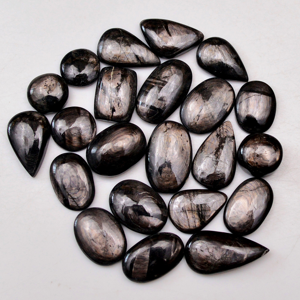 Image of 22 Pcs 143 Cts Natural Hypersthene Gemstone Cabochon Lot 20X10  10X10mm #18924