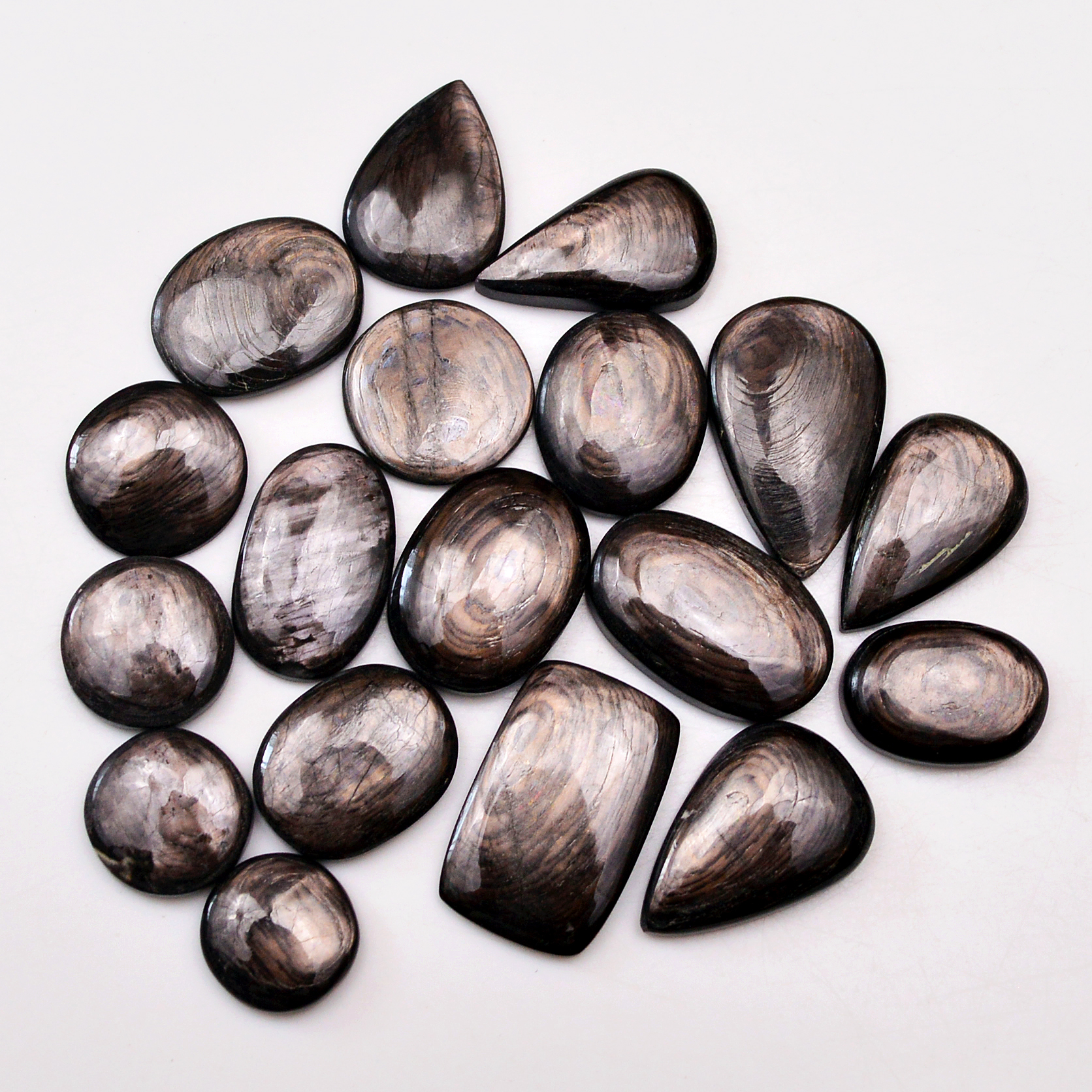 18 Pcs 193 Cts Natural Hypersthene Gemstone Cabochon Lot 24X15 12X12mm 18925
